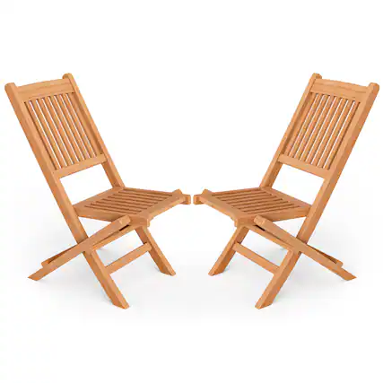 Front. Costway - Costway 2PCS Patio Folding Chair Indonesia Teak Wood Slatted Seat Natural Portable Outdoor - Natural.
