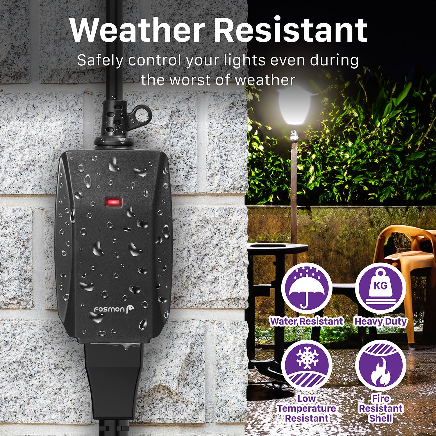 Weather Resistant, Safely control your lights even during the worst of weather, FoSmon, Water Resistant, Heavy Duty, Low Temperature Resistant, Fire Resistant Shell
