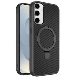 Kitcheniva - Carbon Fiber Ring Stand Case With Tempered Glass For Samsung S26 Plus - Black