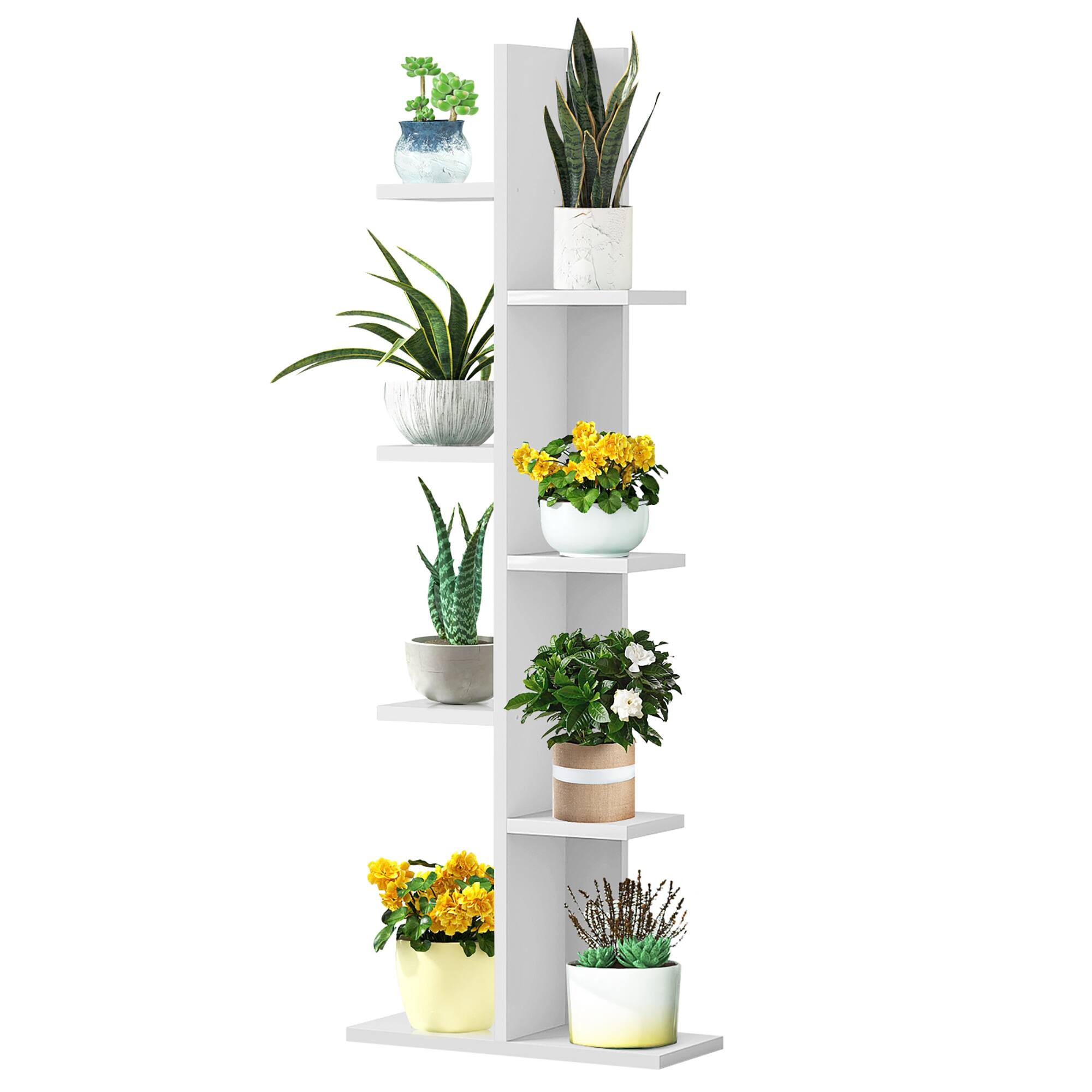 Alt View 16. Costway - Open Concept Bookshelf Plant Display Shelf Rack Storage Holder Wooden White - White.