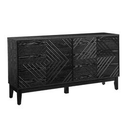 Spaco - 60.5'' Mid-Century Sideboard, Buffet with Fluted Doors,Geometric Pattern,Adjustable Shelves for Dining Living Room - Black
