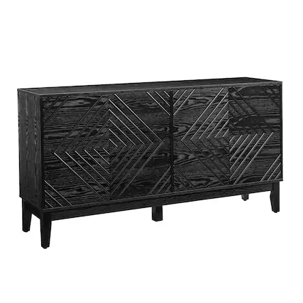 Front. Spaco - Spaco 60.5'' Mid-Century Sideboard, Buffet with Fluted Doors,Geometric Pattern,Adjustable Shelves for Dining Living Room - Black.
