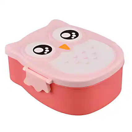 Front. Kitcheniva - Owl Shaped Lunch Box With Compartments Pink.