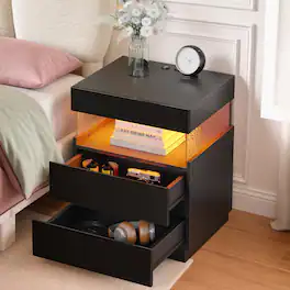 Pinmoco - Modern Nightstands with 2-Drawer Nightstand, Bedside Table with Charging Ports, Nightstand Set for Bedroom Decor - Black