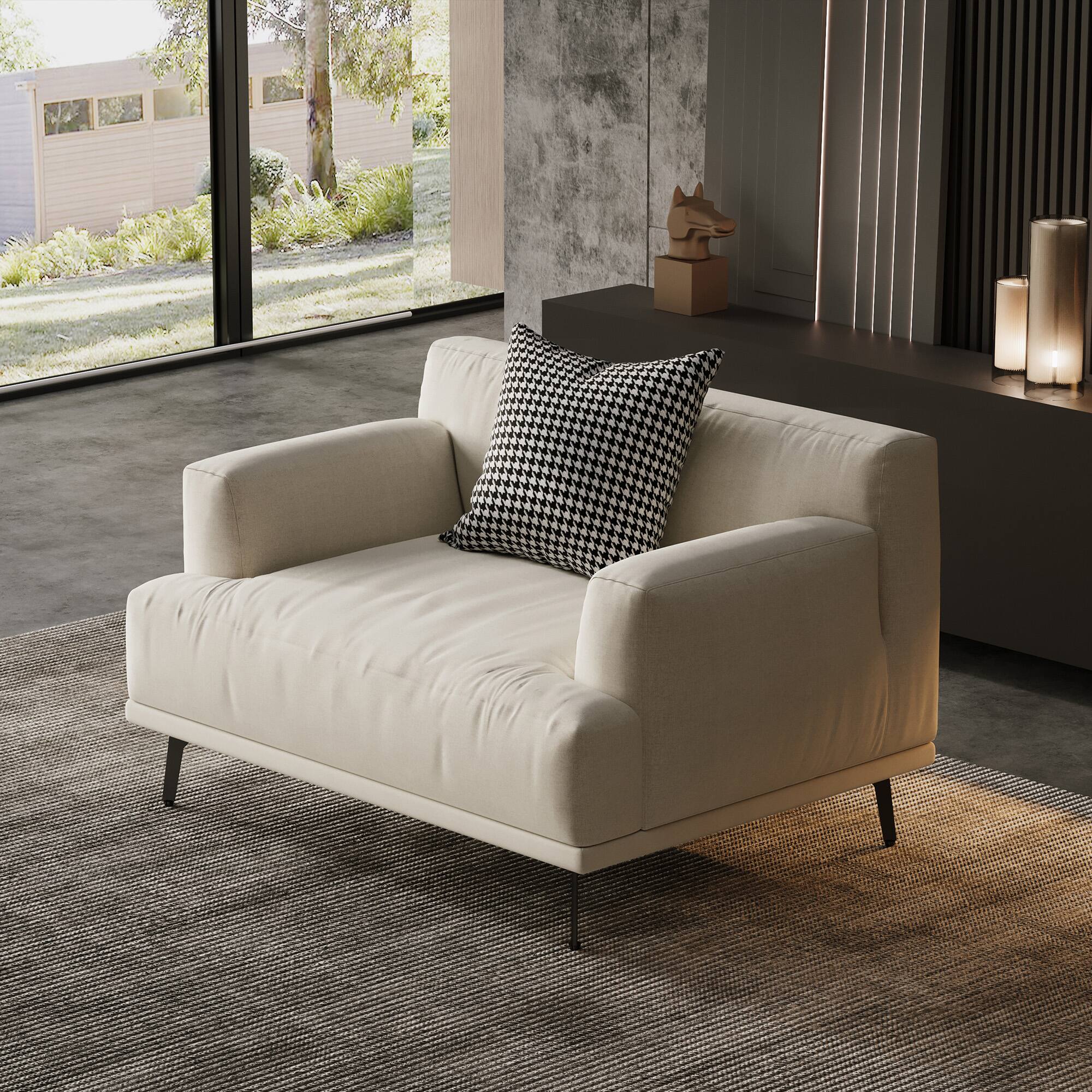 Angle. luck idea - 41.3" Breathable Cotton-Linen Fabric Sofa, Solid Wood Frame, High-Elastic Sponge Seat Cushion - Light Beige.