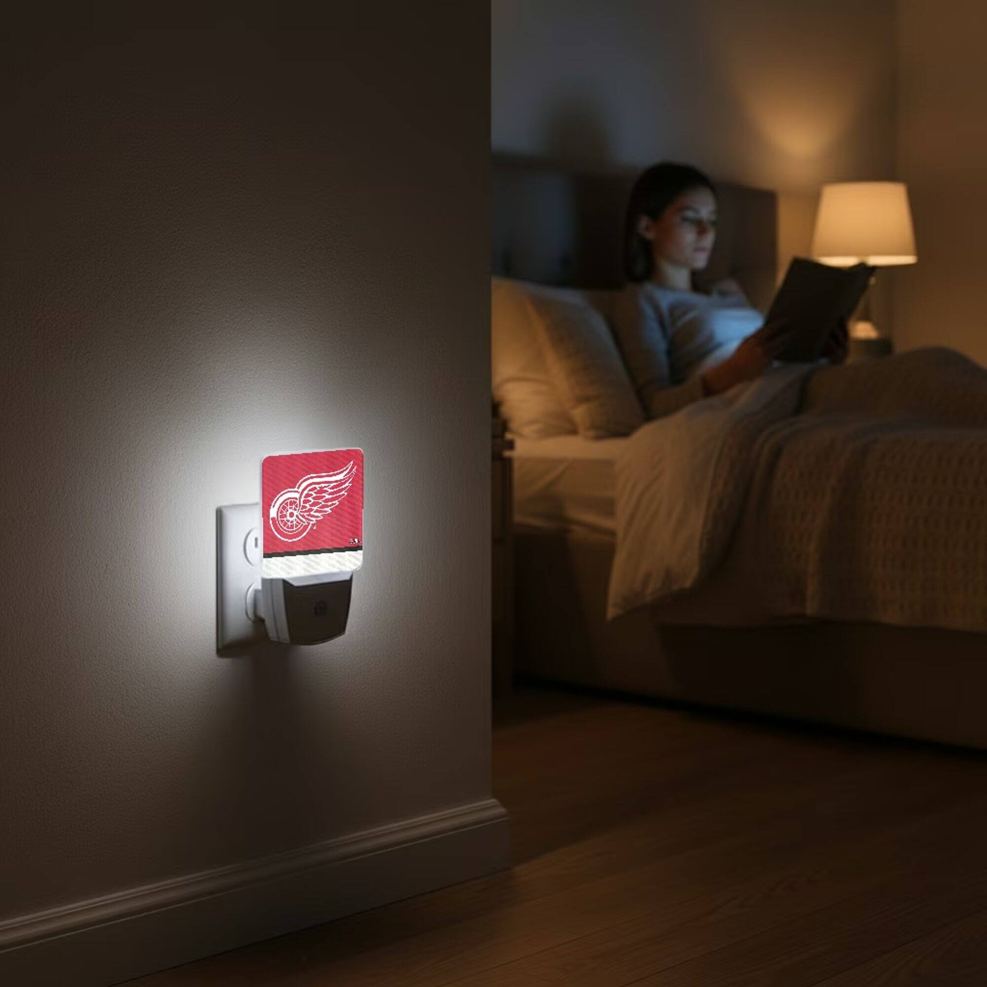 Alt View 3. Keyscaper - Detroit Red Wings Stripe Design Nightlight 2-Pack - Multicolor.