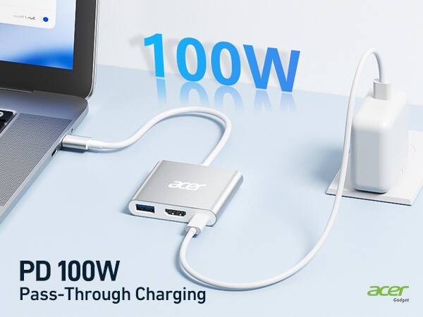 The corrected text is:

"PD 100W Pass-Through Charging acer Gadget"