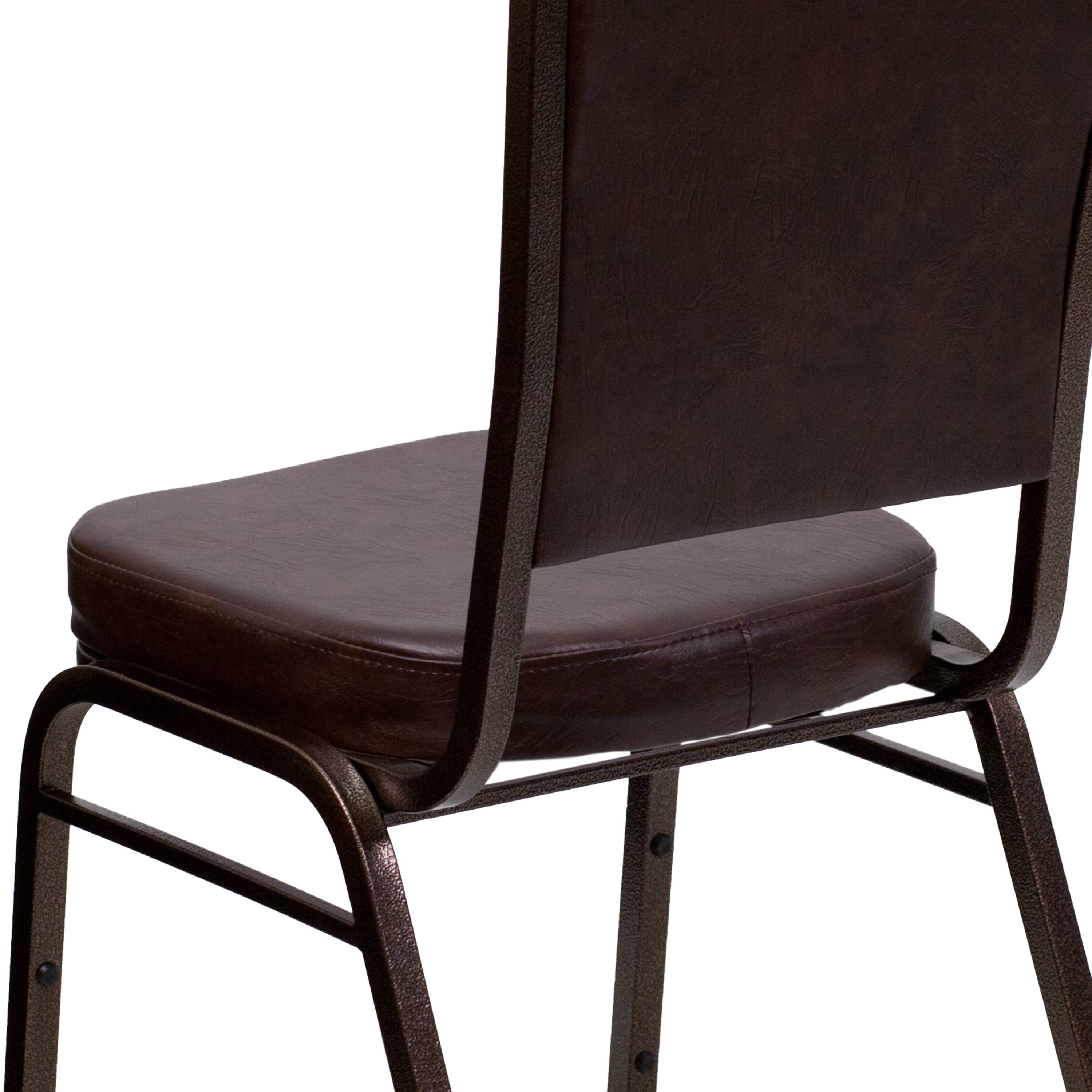 Alt View 10. Emma + Oliver - 4 Pack Crown Back Stacking Banquet Chair - Brown Vinyl/Copper Vein Frame.