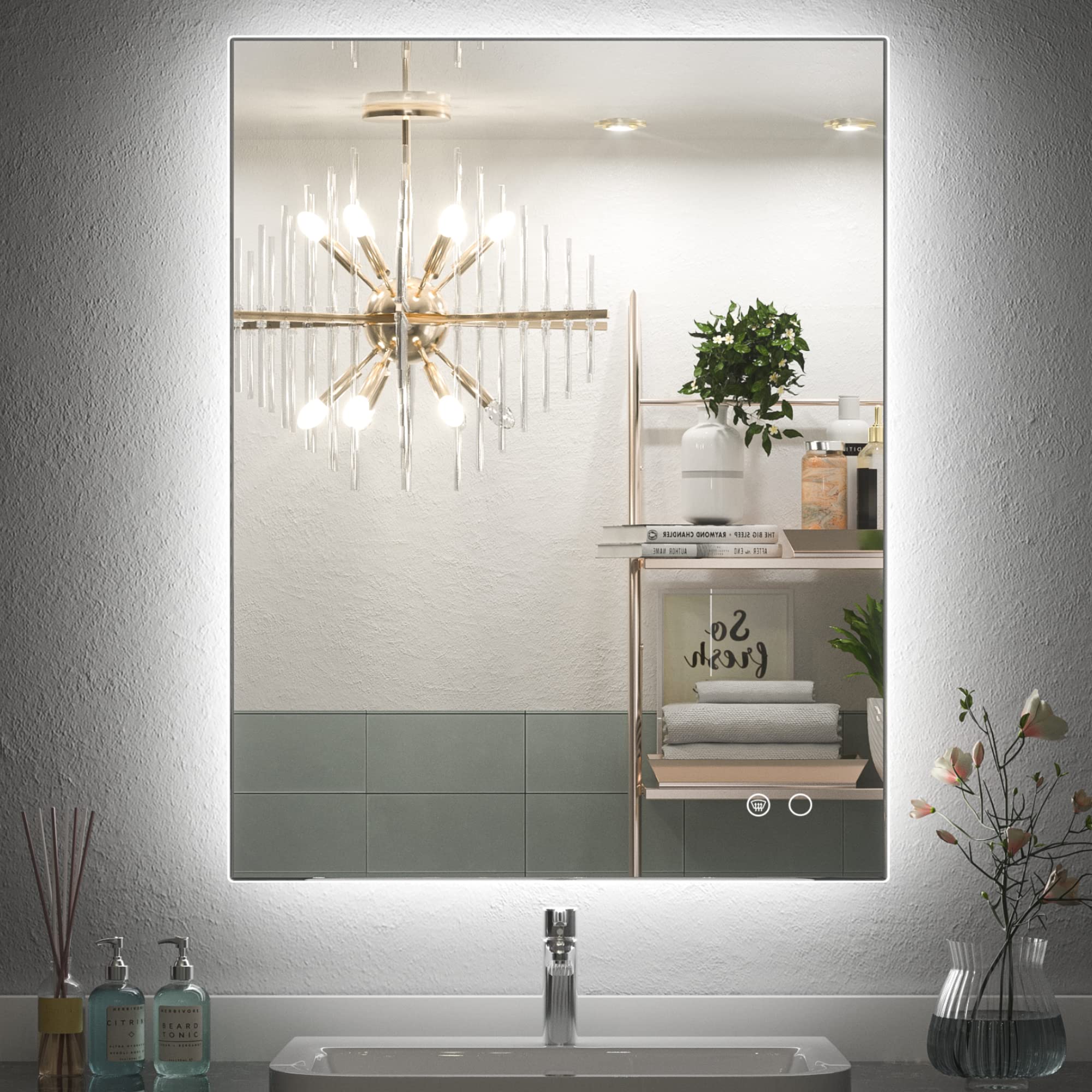 Comfort Essence - Backlit Mirror Bathroom 20" X 28" Anti-fog With Lights Stepless Dimmable Led Mirrors For Cri90 Hd Tempere - 32"L x 24"W