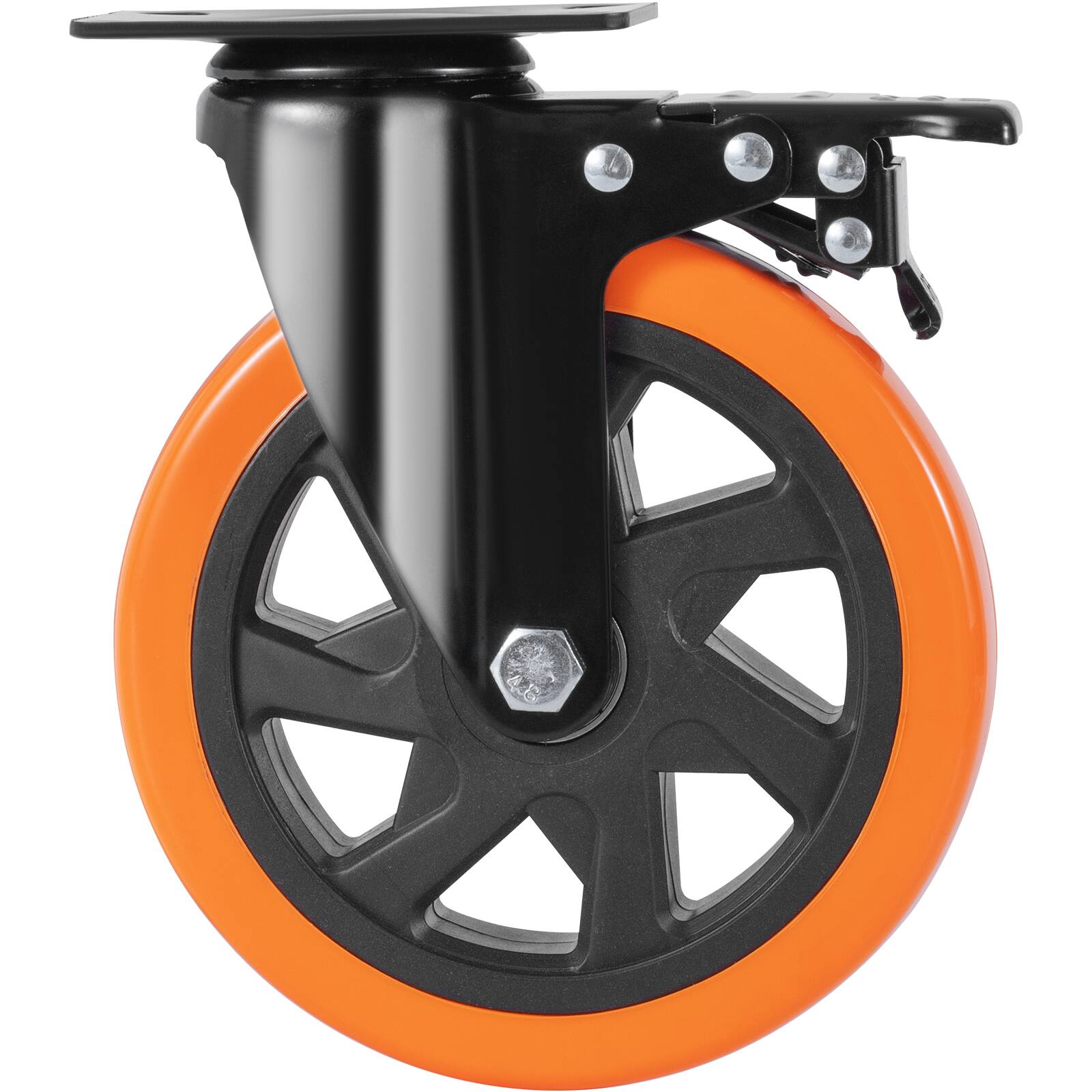 Alt View 5. VEVOR - Caster Wheels, 6-inch Swivel Plate Casters, Set of 4, with Security A/B Locking No Noise PVC Wheels - Black;Orange.