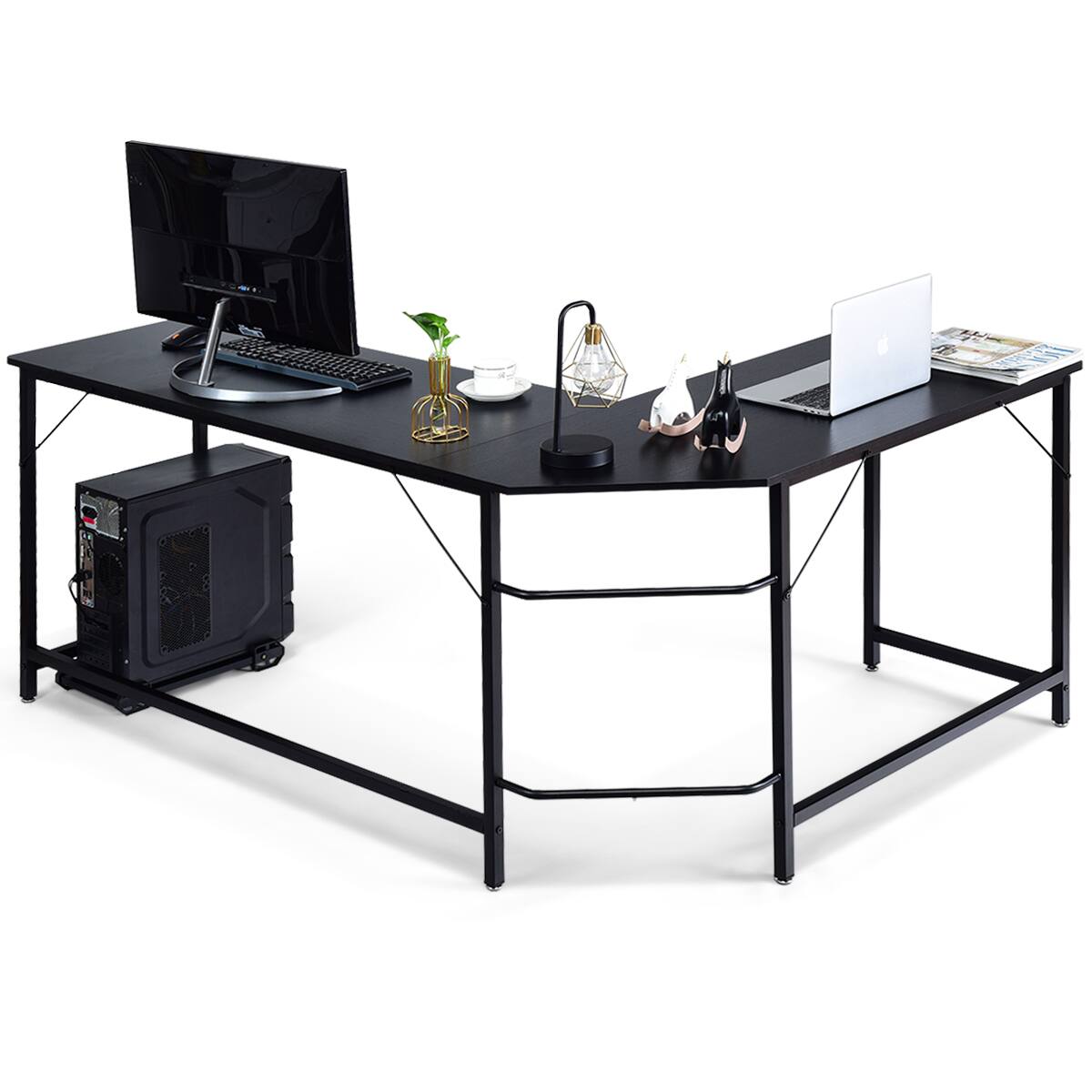 Alt View 17. Costway - L-Shaped Corner Computer Desk - Black.