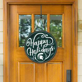 Evergreen Enterprises - Michigan State Spartans 18" Happy Holidays Wooden Round Door Sign - Multicolor