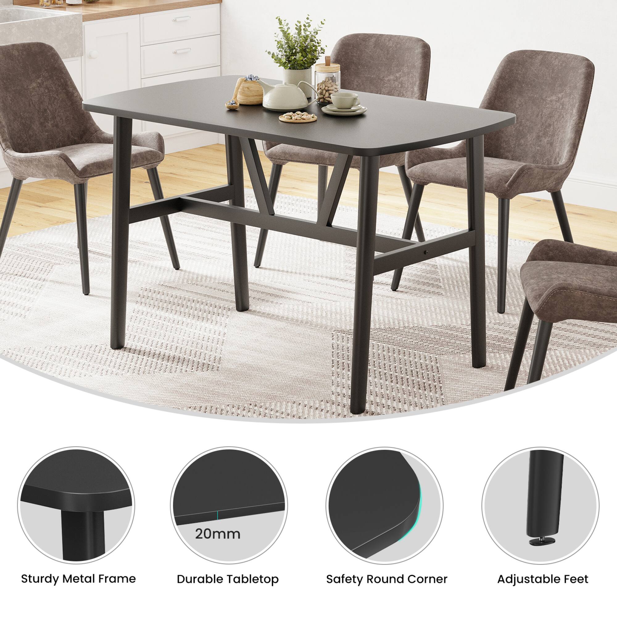 - Sturdy Metal Frame
- Durable Tabletop
- Safety Round Corner
- Adjustable Feet
- 20mm