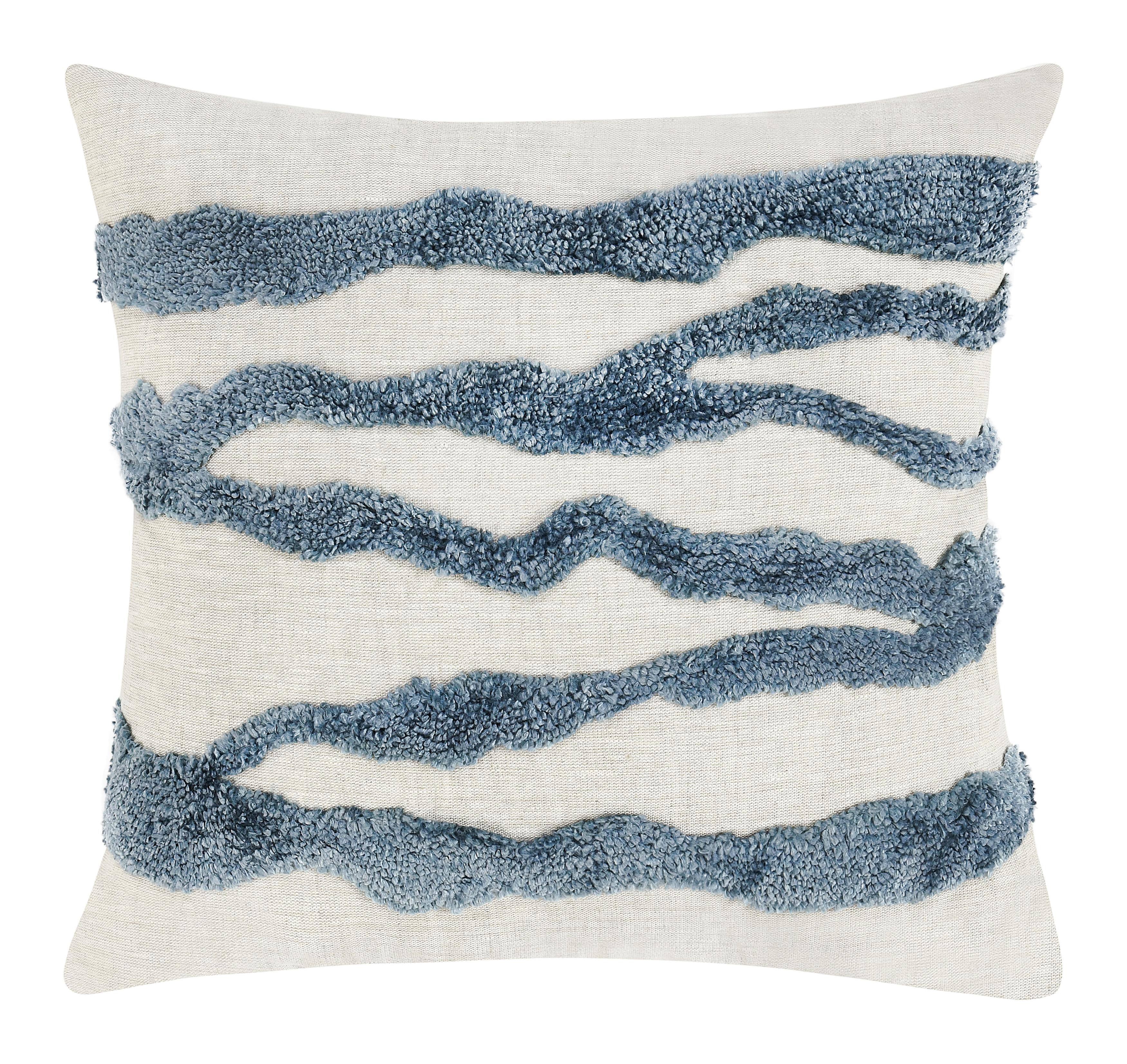 Front. Manhattan Lane - Poll Square Accent Throw Pillow, 22 Inch, Down Fill, Linen - Capri Blue, Ivory.