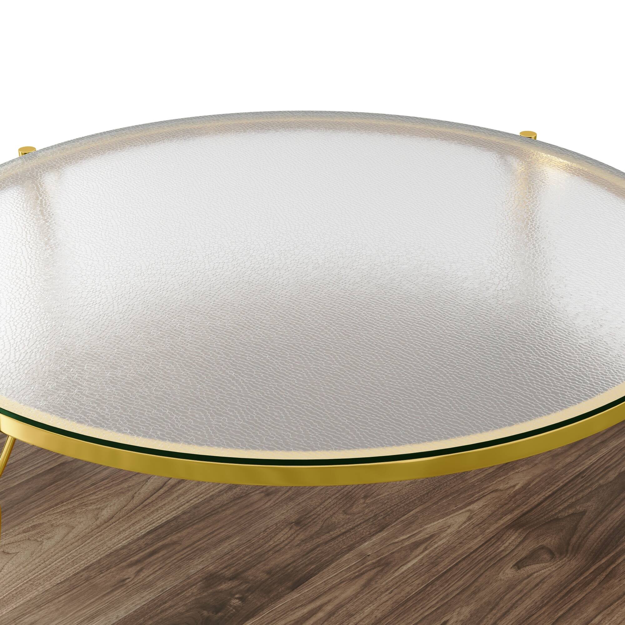 Alt View 6. GOODSILO - Modern Round Two-Tier Coffee Table with Tempered Glass Top and Elegant Metal Base - Gold+Glass,Walnut.