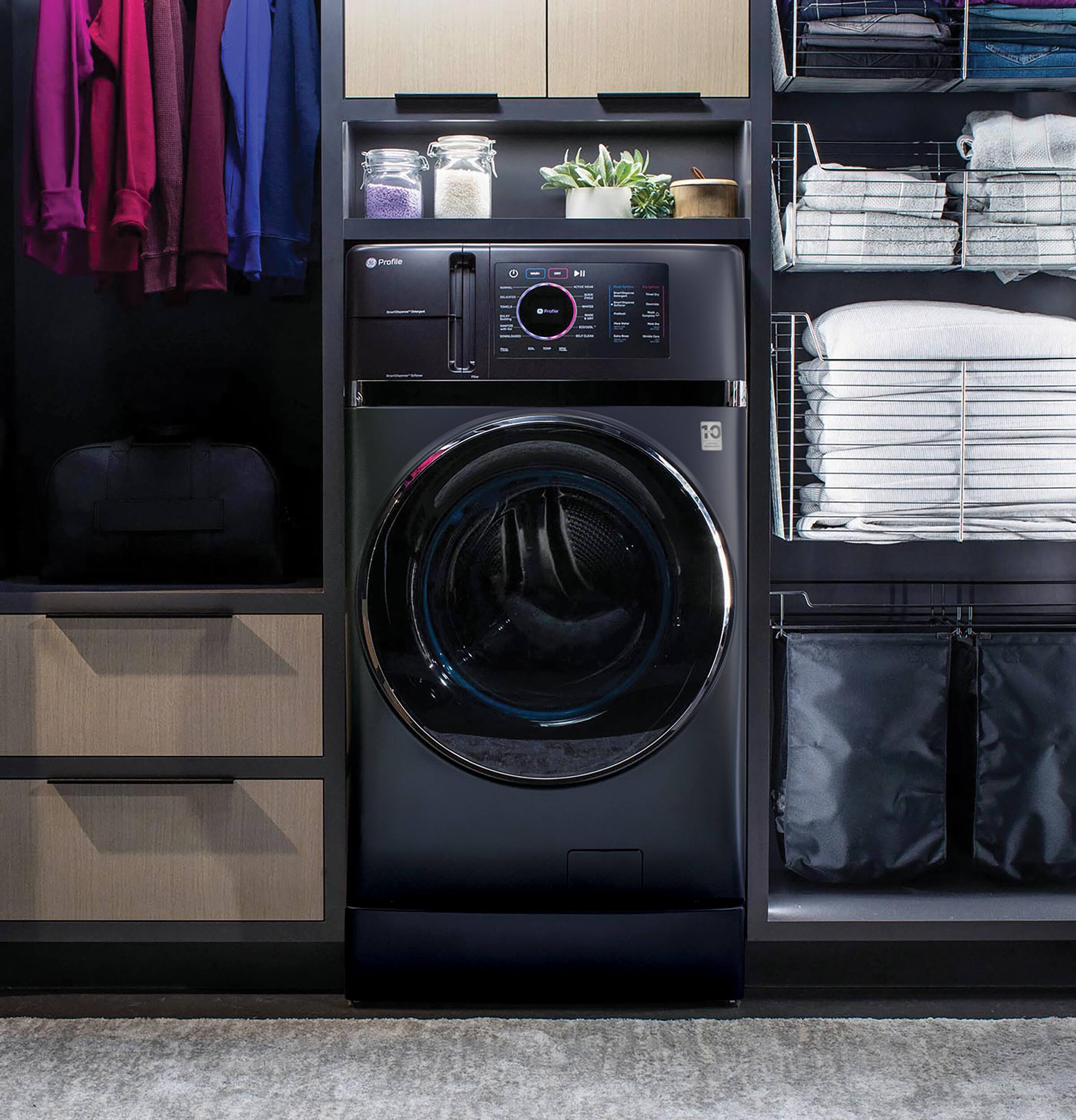 Alt View 17. GE Profile - UltraFast 4.8 Cu. Ft. High-Efficiency Smart Front Load Washer and Electric Dryer Combo with Ventless Heat Pump - Sapphire Blue.