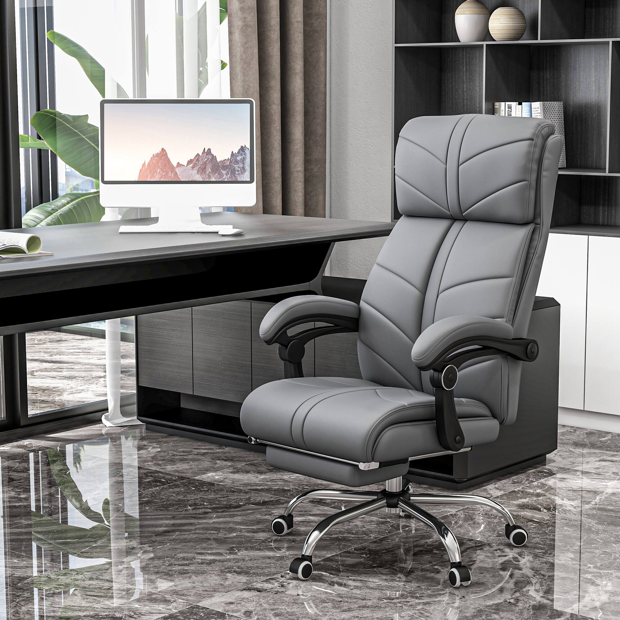 Alt View 1. Vinsetto - Executive Massage Office Chair with 4 Vibration, Computer Desk Chair, PU Leather Heated Reclining Chair - Gray.