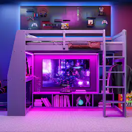 Anysun - Space-Saving and Multi-Function Wood Full Size Gaming Loft Bed, No Box Spring Required, Assembly Required - Gray