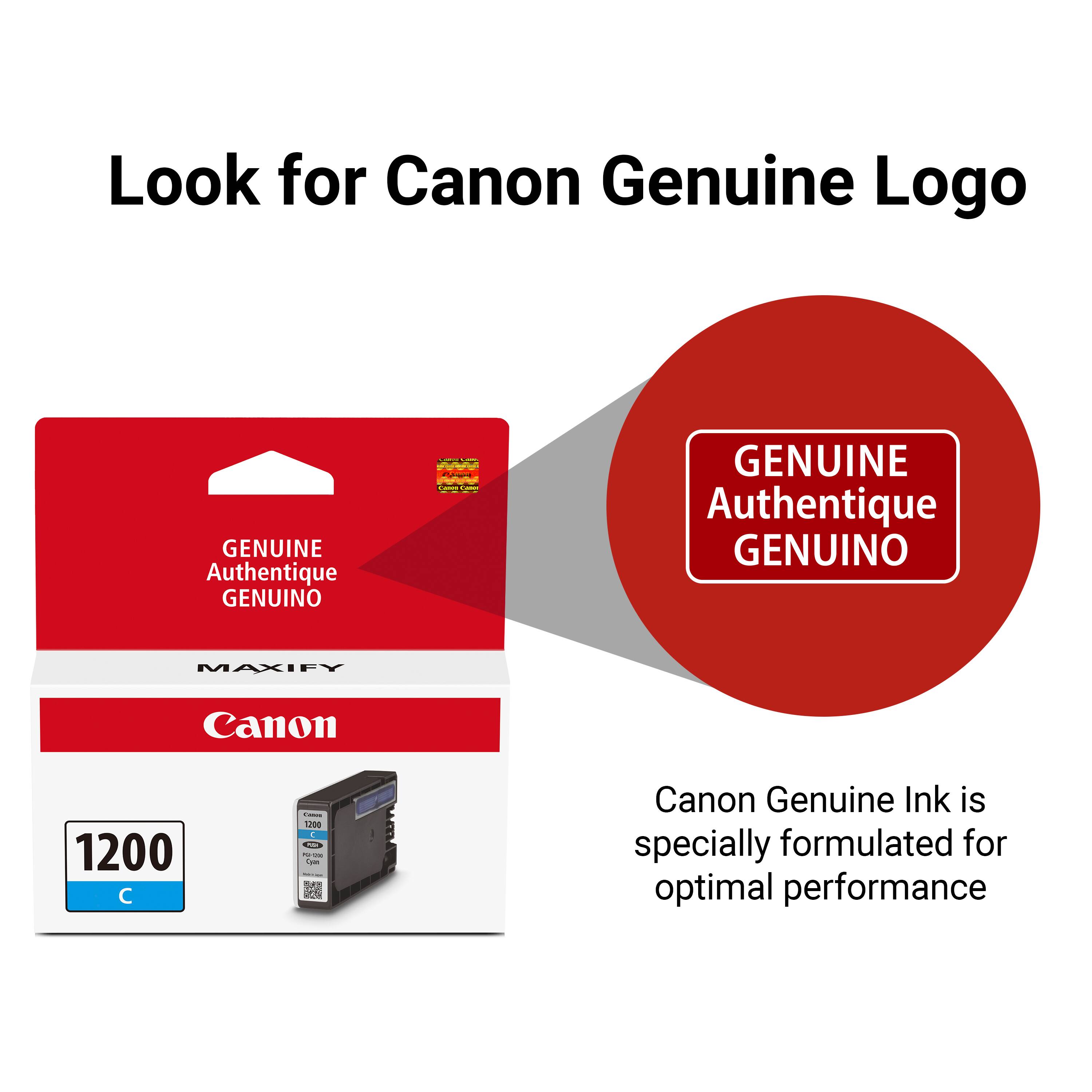 Look for Canon Genuine Logo

GENUINE Authentique GENUINO

Canon Genuine Ink is specially formulated for optimal performance