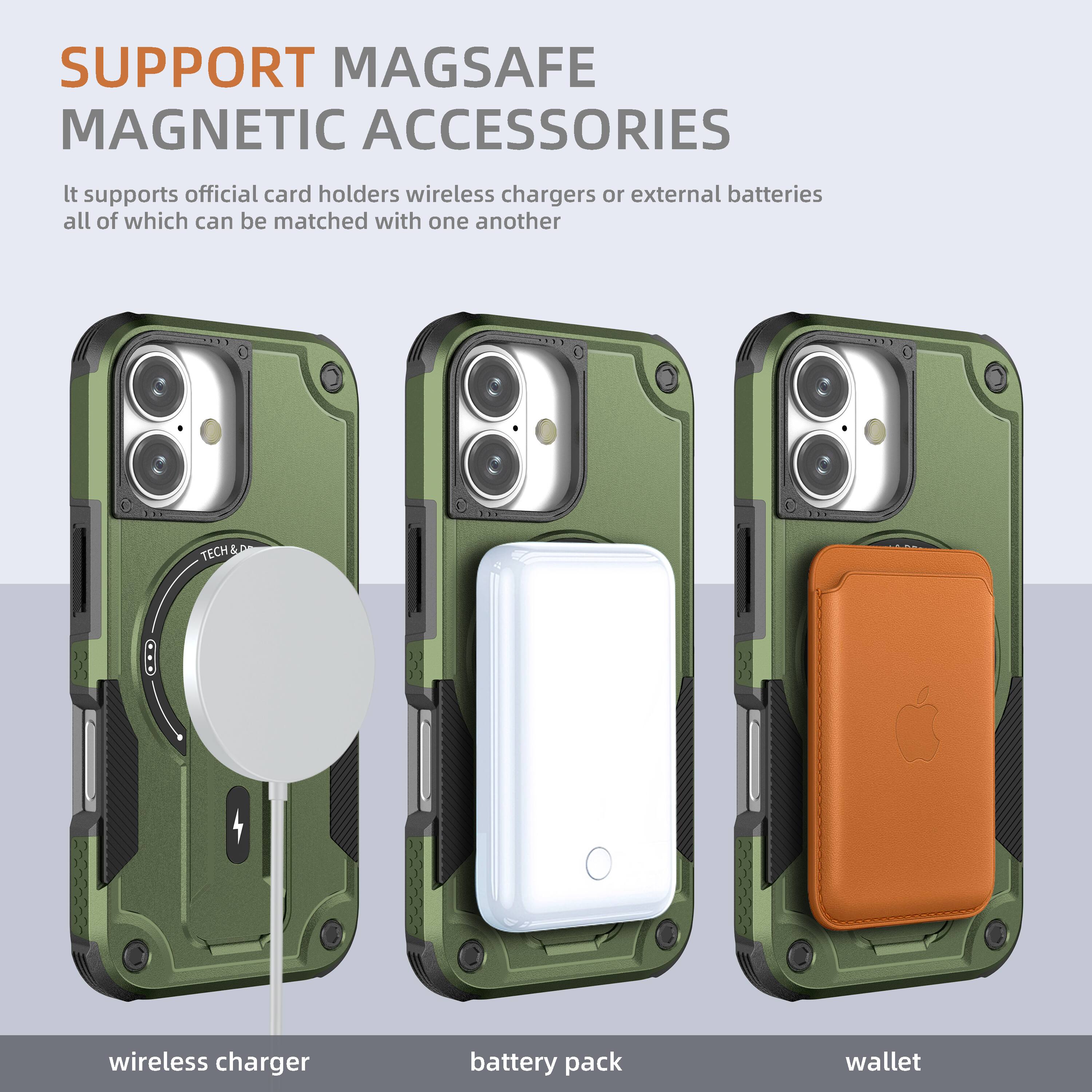 SUPPORT MAGSAFE MAGNETIC ACCESSORIES

It supports official card holders, wireless chargers, or external batteries, all of which can be matched with one another.

wireless charger  
battery pack  
wallet