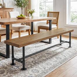Tribesigns - 71-Inch Extra Long Solid Wood Dining Bench, Industrial Wood Bench - Brown and Black