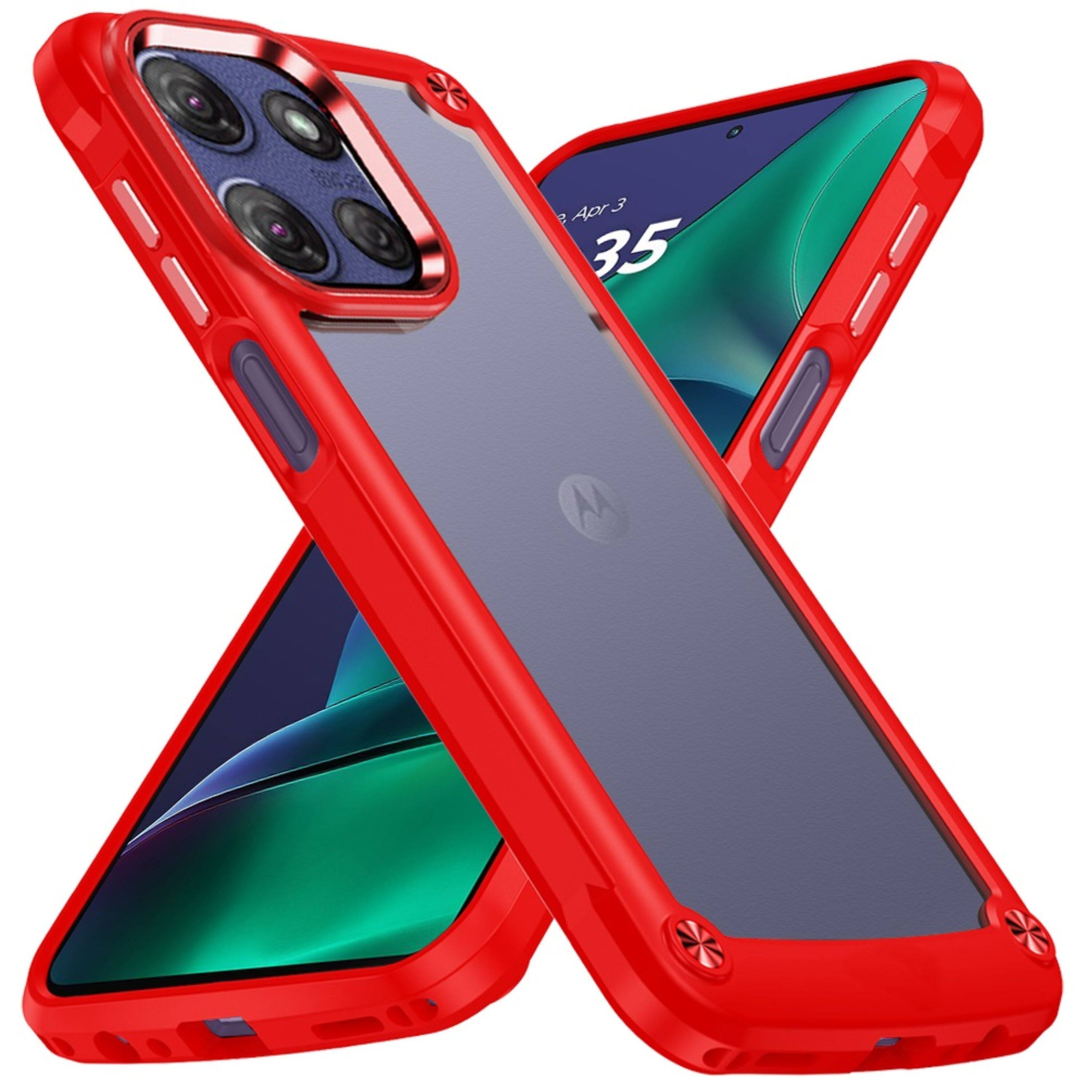 Angle. Kitcheniva - Elegant Clear Back Phone Case With Metallic Buttons And Tempered Glass For Moto G Stylus 2026/2025 Red - Red.