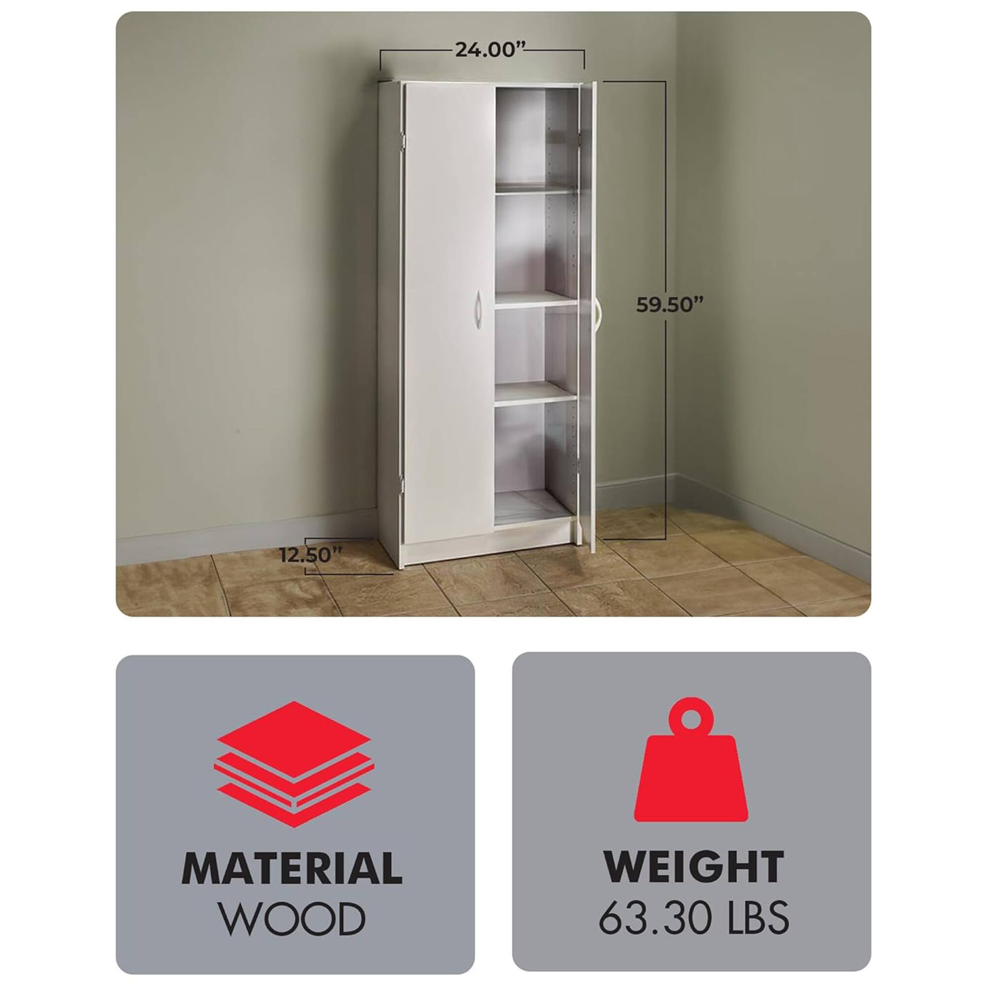 24.00" 59.50" 12.50"  
MATERIAL: WOOD  
WEIGHT: 63.30 LBS