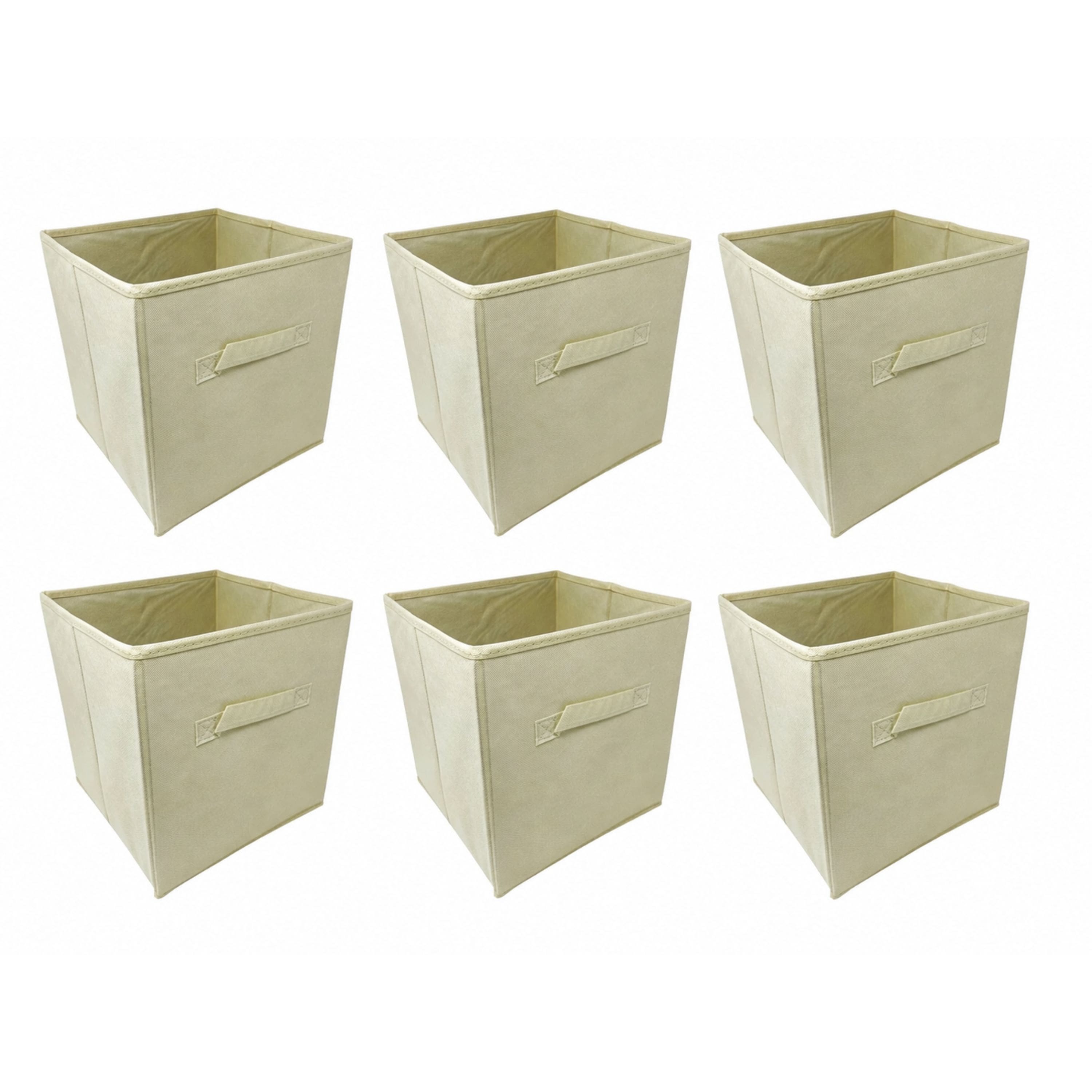Kitcheniva - 13" Fabric Storage Cube Basket Box Organizer With Fabric Handle 6 Pcs - Beige