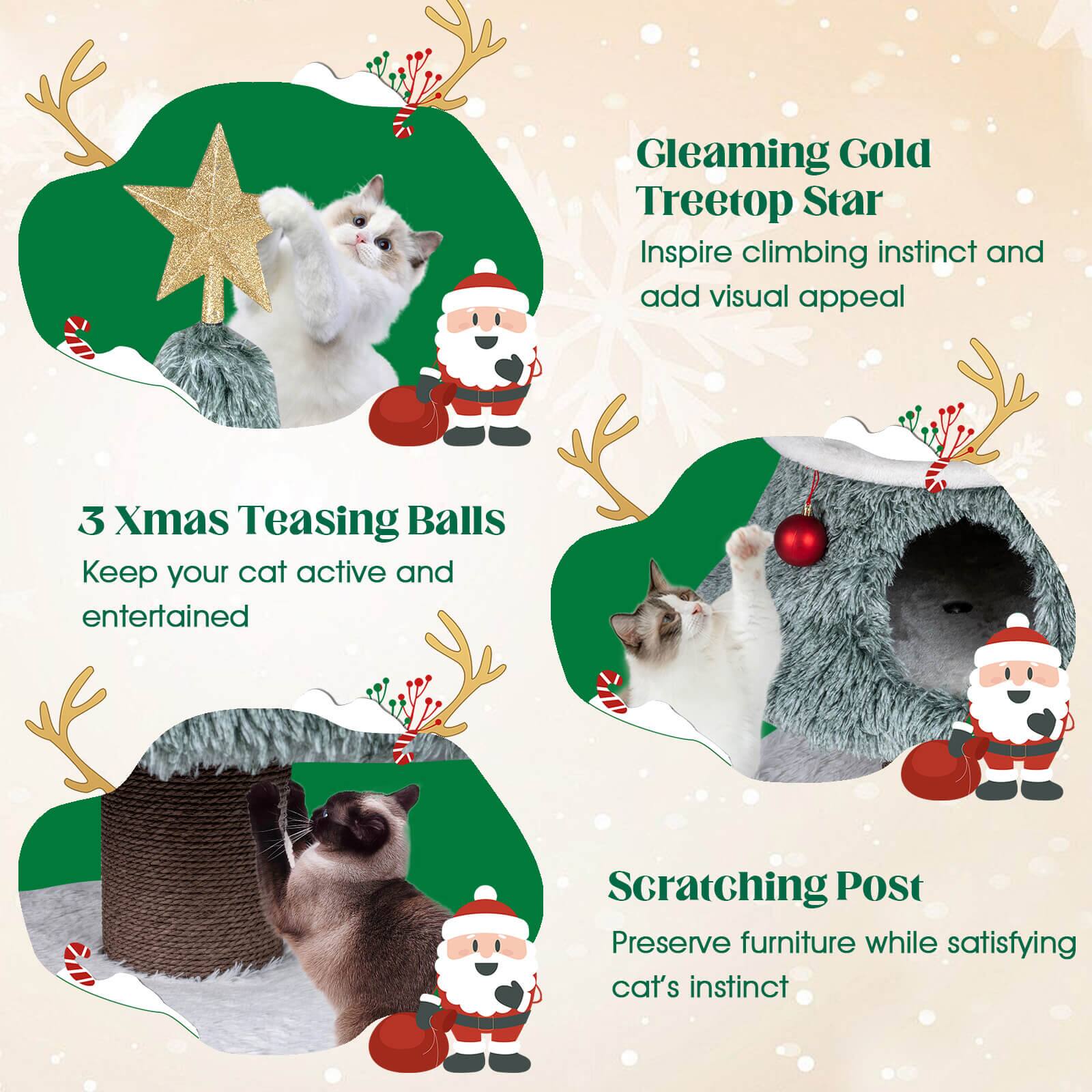 Gleaming Gold Treetop Star  
Inspire climbing instinct and add visual appeal

3 Xmas Teasing Balls  
Keep your cat active and entertained

Scratching Post  
Preserve furniture while satisfying cat's instinct