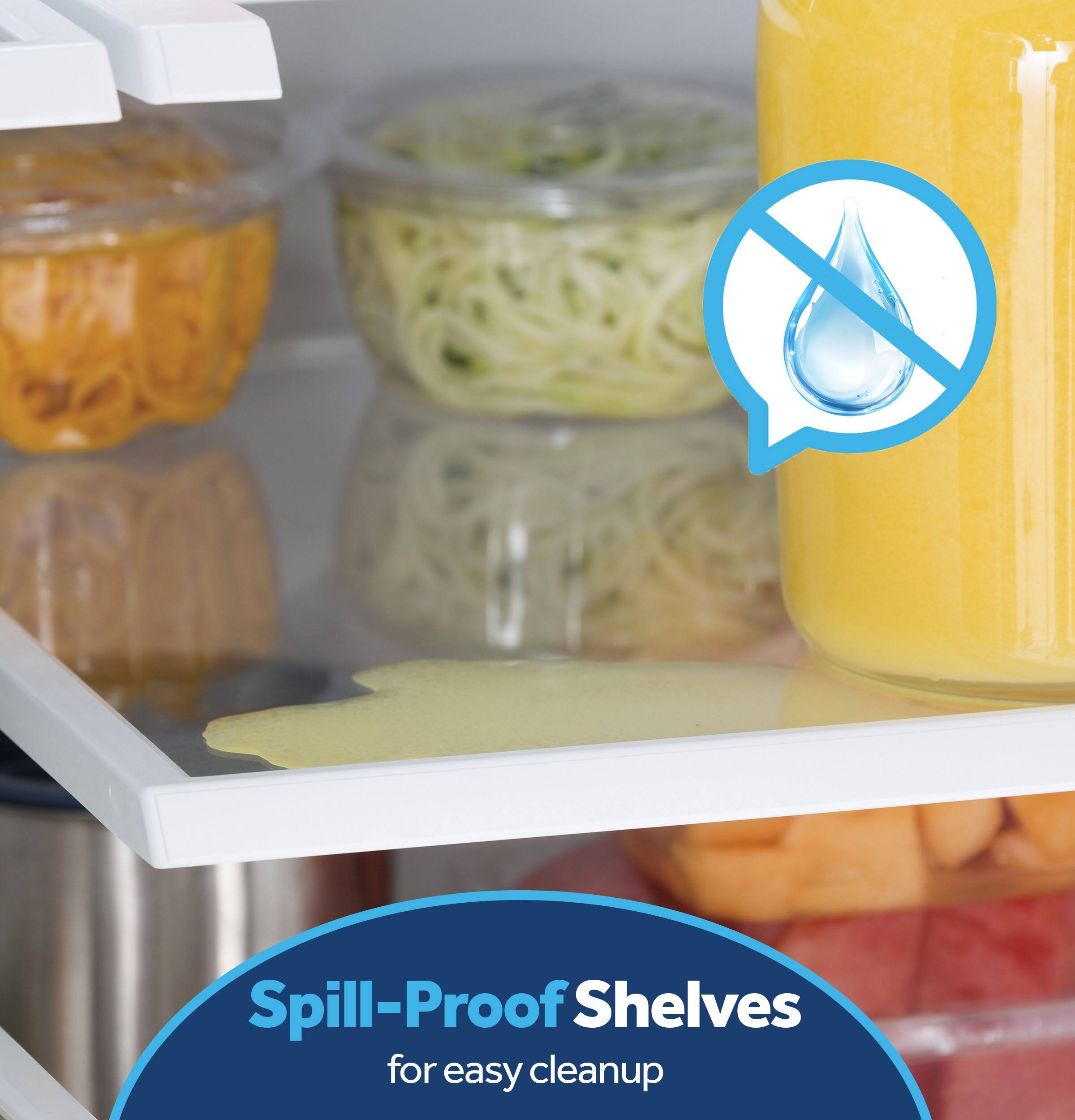 Spill-Proof Shelves for easy cleanup