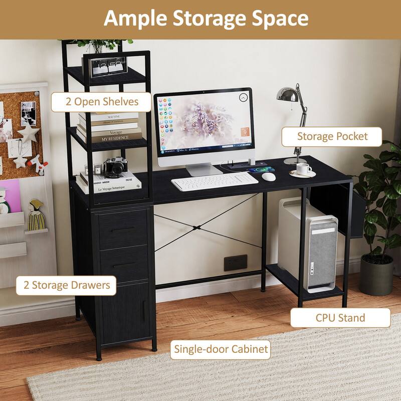 Ample Storage Space

- 2 Open Shelves
- Storage Pocket
- 2 Storage Drawers
- CPU Stand
- Single-door Cabinet