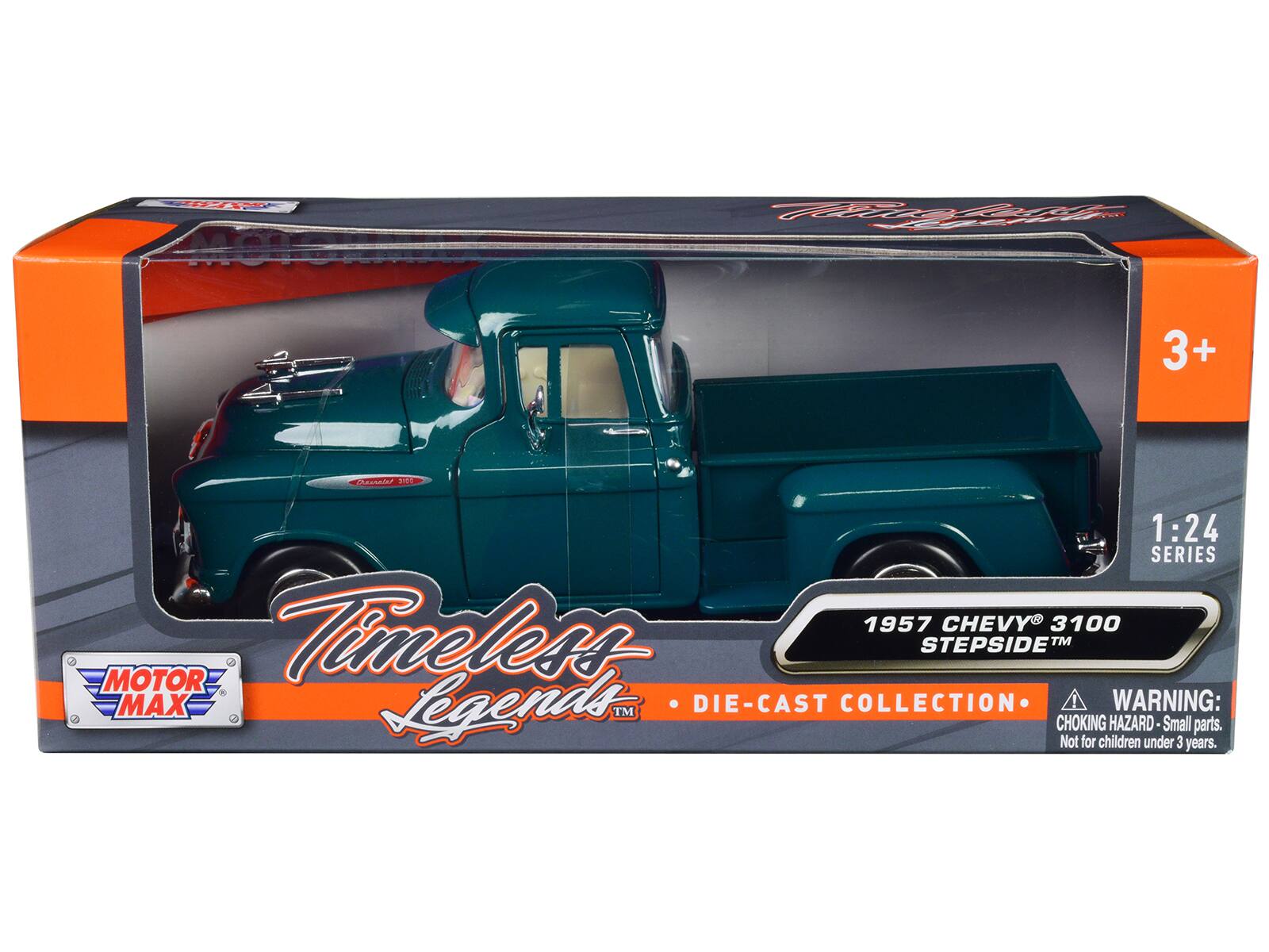 EA Fep P 3+ Raaer a 1:24 SERIES 1957 CHEVY 3100 MOTOR Tameless STEPSIDE TM MAX Legends TM DIE-CAST COLLECTION ! WARNING: CHOKING HAZARD Small parts. Not for children under 3 years.

---

**Corrected Text:**

EA Fep P 3+ Raaer a 1:24 SERIES 1957 CHEVY 3100 MOTOR Tameless STEPSIDE™ MAX Legends™ DIE-CAST COLLECTION! WARNING: CHOKING HAZARD - Small parts. Not for children under 3 years.