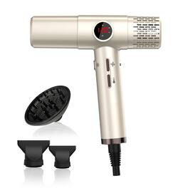 Cluzine - T-Shaped High-Speed Salon Hair Dryer, 1800W, Negative Ion, Constant Temperature, 3-Speed, Rotating Air Nozzle - Champagne gold