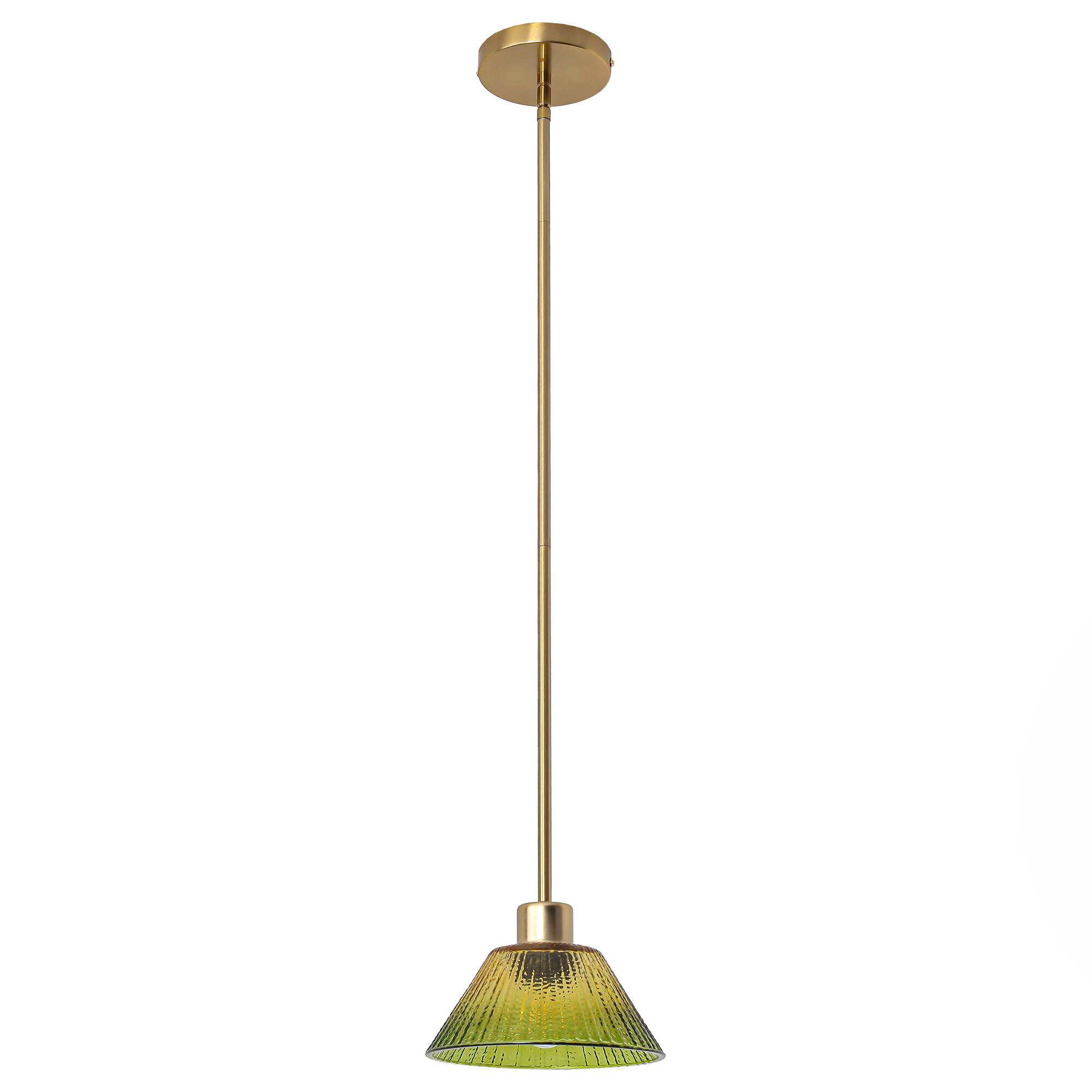 Left. Parrot Uncle - 8" Vintage Gold Pendant Light with Green Glass Shade - Brass.
