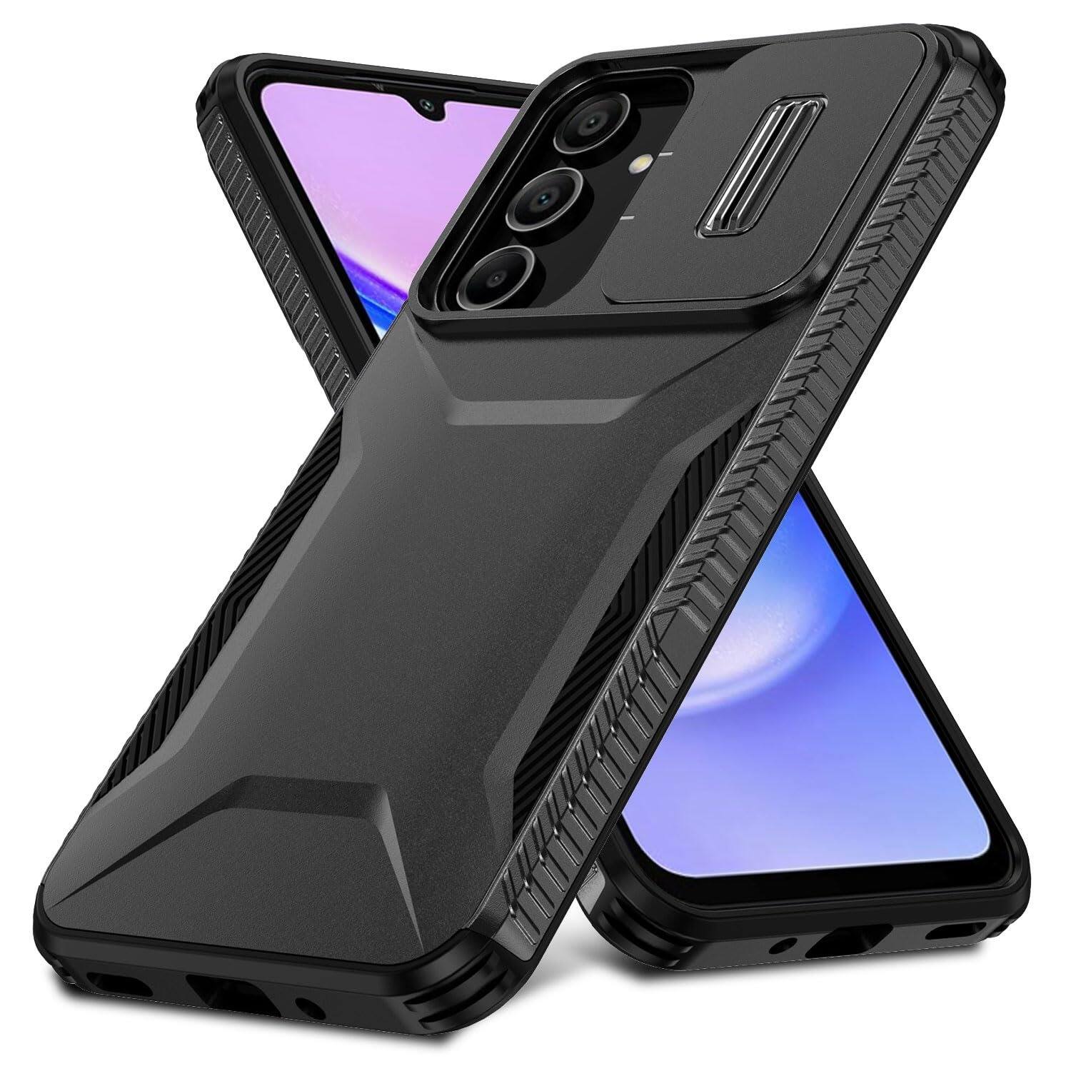 Angle. UUCOVER - For Samsung Galaxy A16 5G/4G Dual Layer Case with Sliding Lens Cover, Anti-slip Bumper Drop Protection Slim Phone Shell - Black.