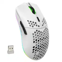 SKRAN - Honeycomb Wireless Mouse 2.4G - Lightweight, Easy-to-Use 6-Button, RGB Backlit for Gamers & Office Workers - Wireless - White
