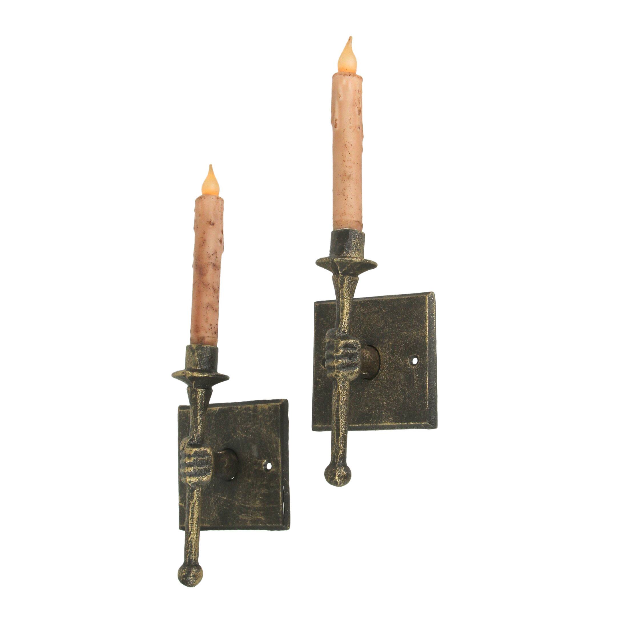 Alt View 1. Zeckos - Set of 2 Cast Iron Antique Bronze Finish Torchbearer Wall Sconce Candle Holders - Bronze.