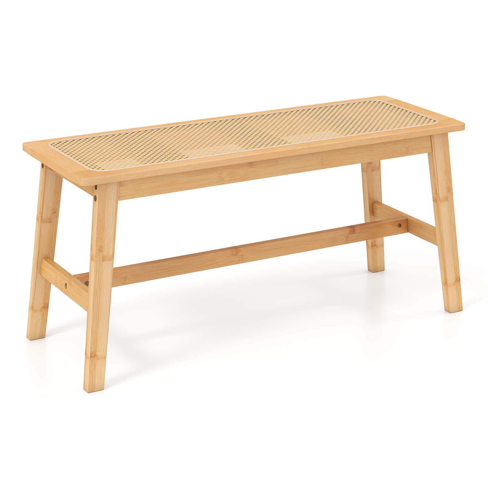 Costway - 39.5" Bamboo Dining Bench with Handwoven Rattan Seat, Wooden Entryway Bench - Natural