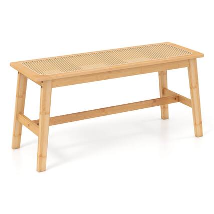 Front. Costway - Costway 39.5" Bamboo Dining Bench with Handwoven Rattan Seat, Wooden Entryway Bench - Natural.