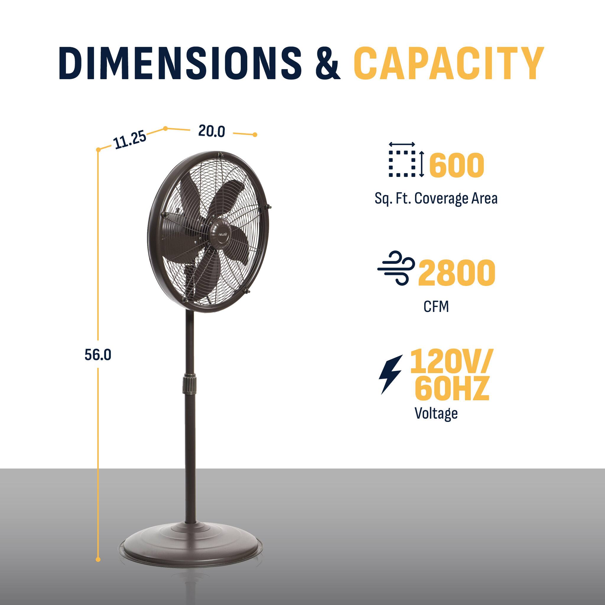 DIMENSIONS & CAPACITY

- 11.25
- 20.0
- 56.0

600 Sq. Ft. Coverage Area

2800 CFM

120V/60HZ Voltage