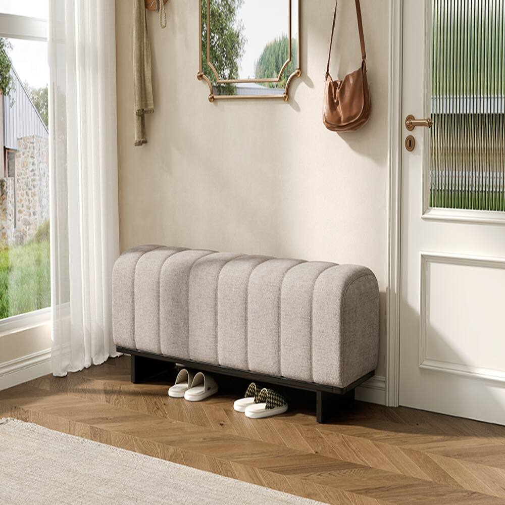 Alt View 3. Ropilly - Ropilly Modern Indoor Dining Bench, Oatmeal Chenille Fabric, Rubber Wood Legs, Upholstered Entryway Seating - Oatmeal.