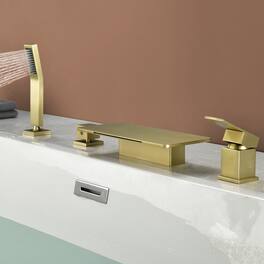 Boyel Living - 11.2 in.W Rectangle Bathtub Faucet Hot Cold Control Waterfall Spout Handheld Shower High Capacity - Brushed Gold