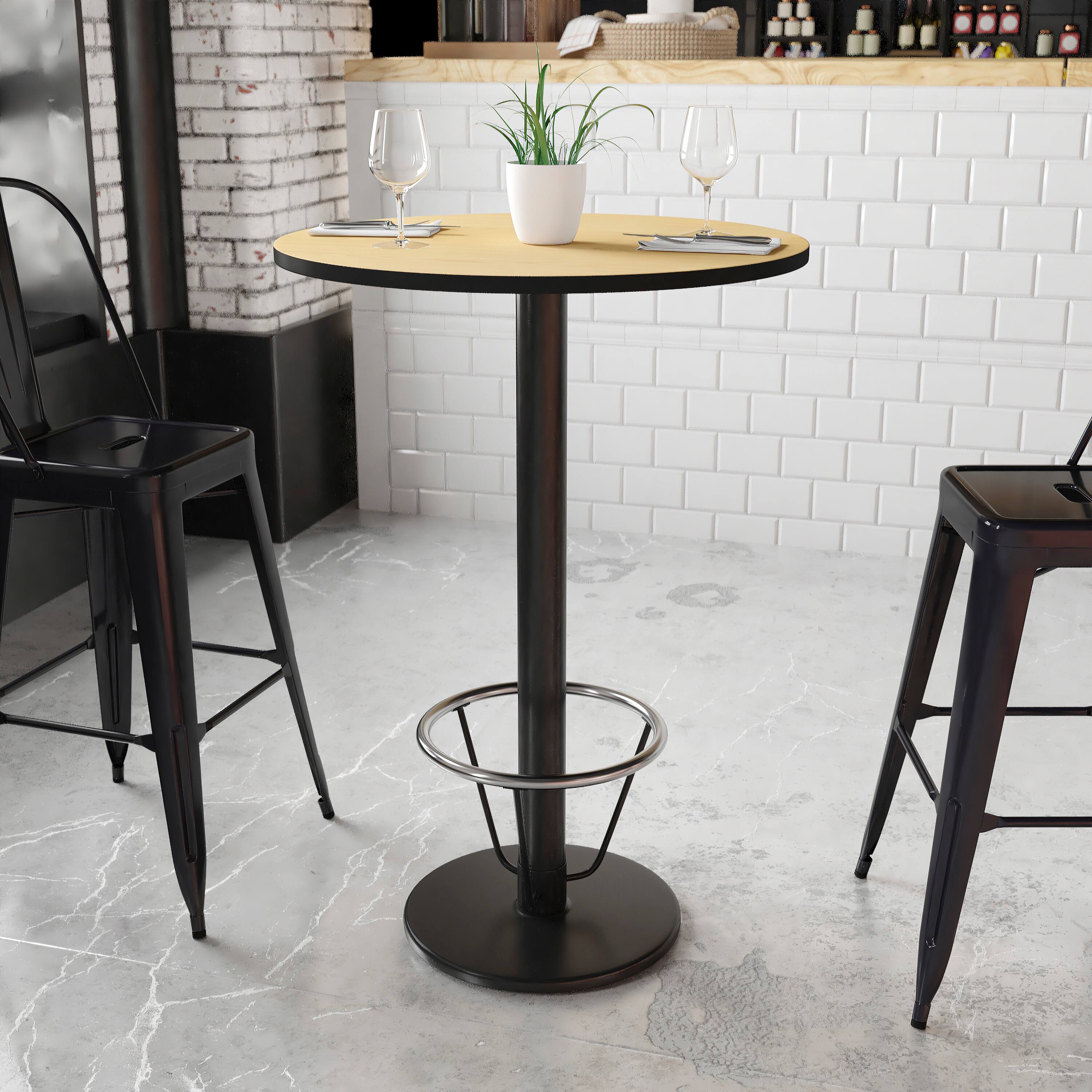 Angle. Flash Furniture - Stiles 30'' Round Natural Laminate Table Top with 18'' Round Bar Height Table Base and Foot Ring - Natural.