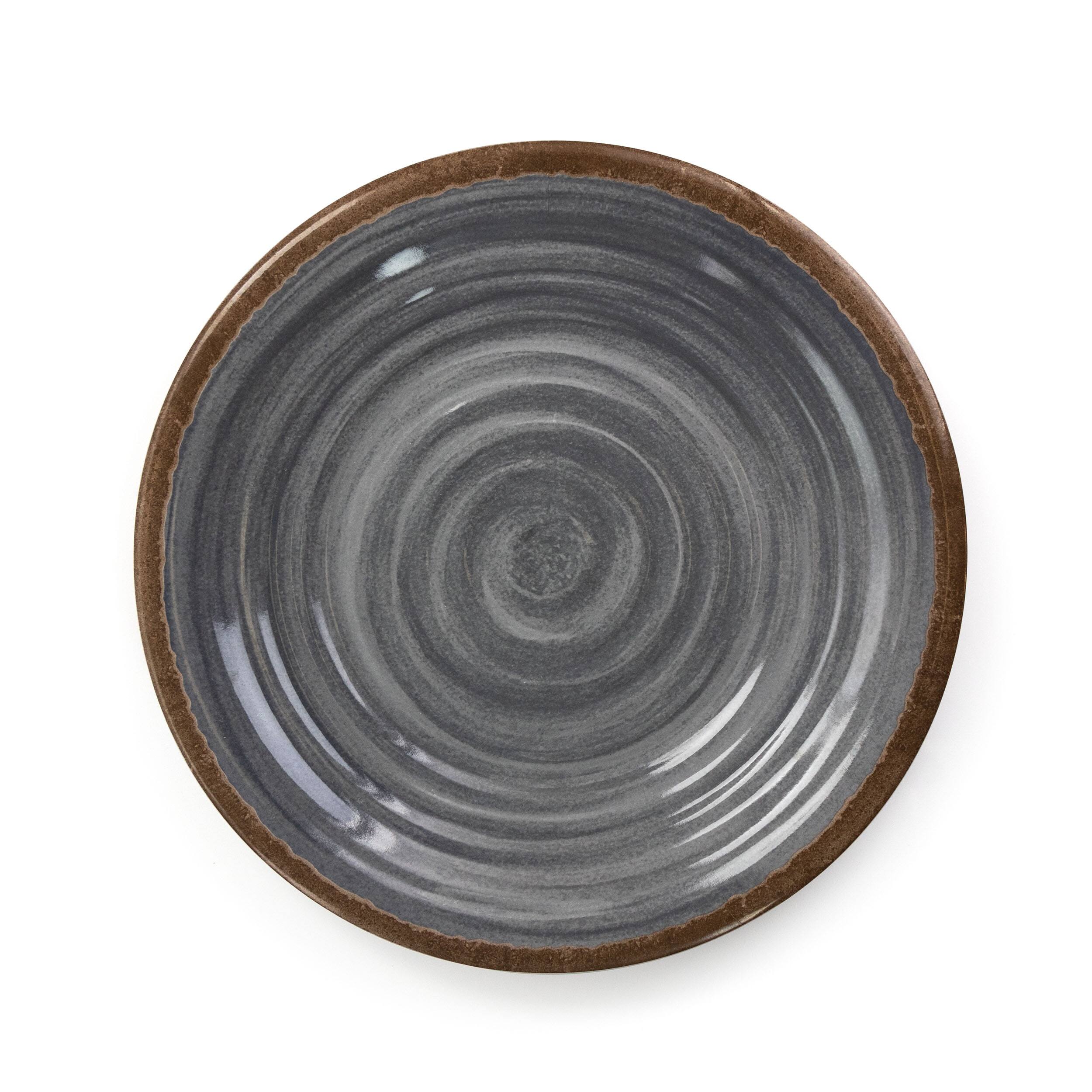 Back. Elama - Elama Stone Oak 12 Piece Lightweight Melamine Dinnerware Set in Black - Black.