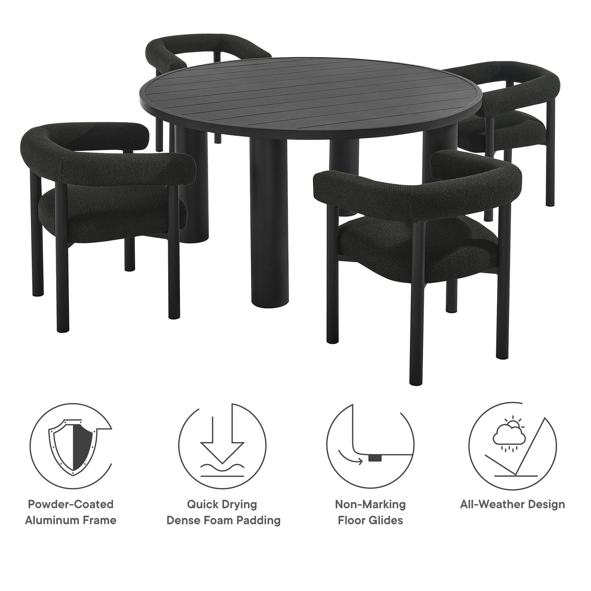 Powder-Coated Aluminum Frame, Quick Drying Dense Foam Padding, Non-Marking Floor Glides, All-Weather Design