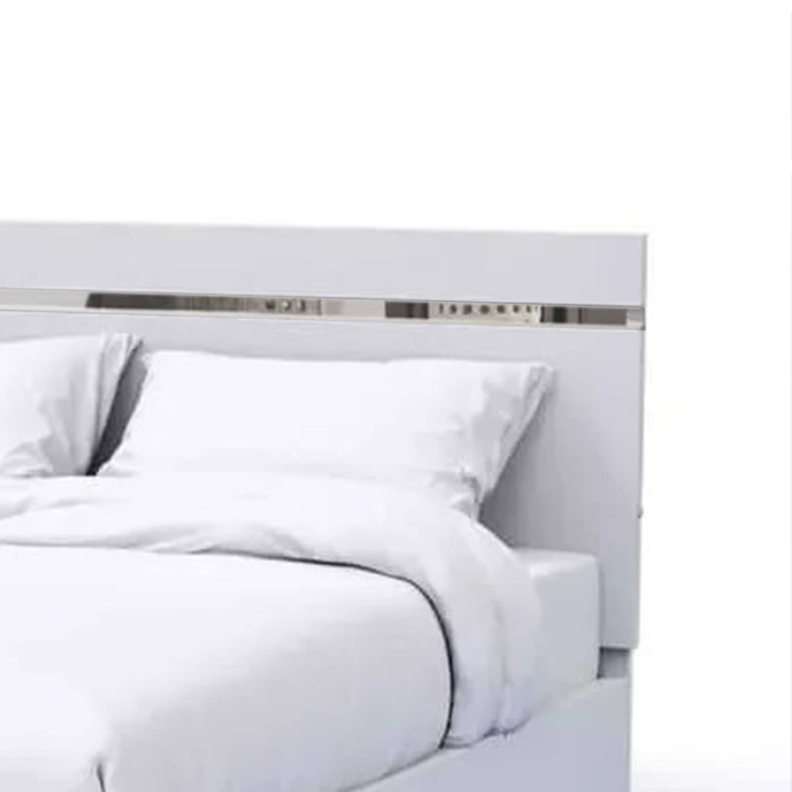 Alt View 2. Manhattan Lane - Pero Queen Size Bed, Chrome Accent Headboard, White LED Footboard - White, Chrome.