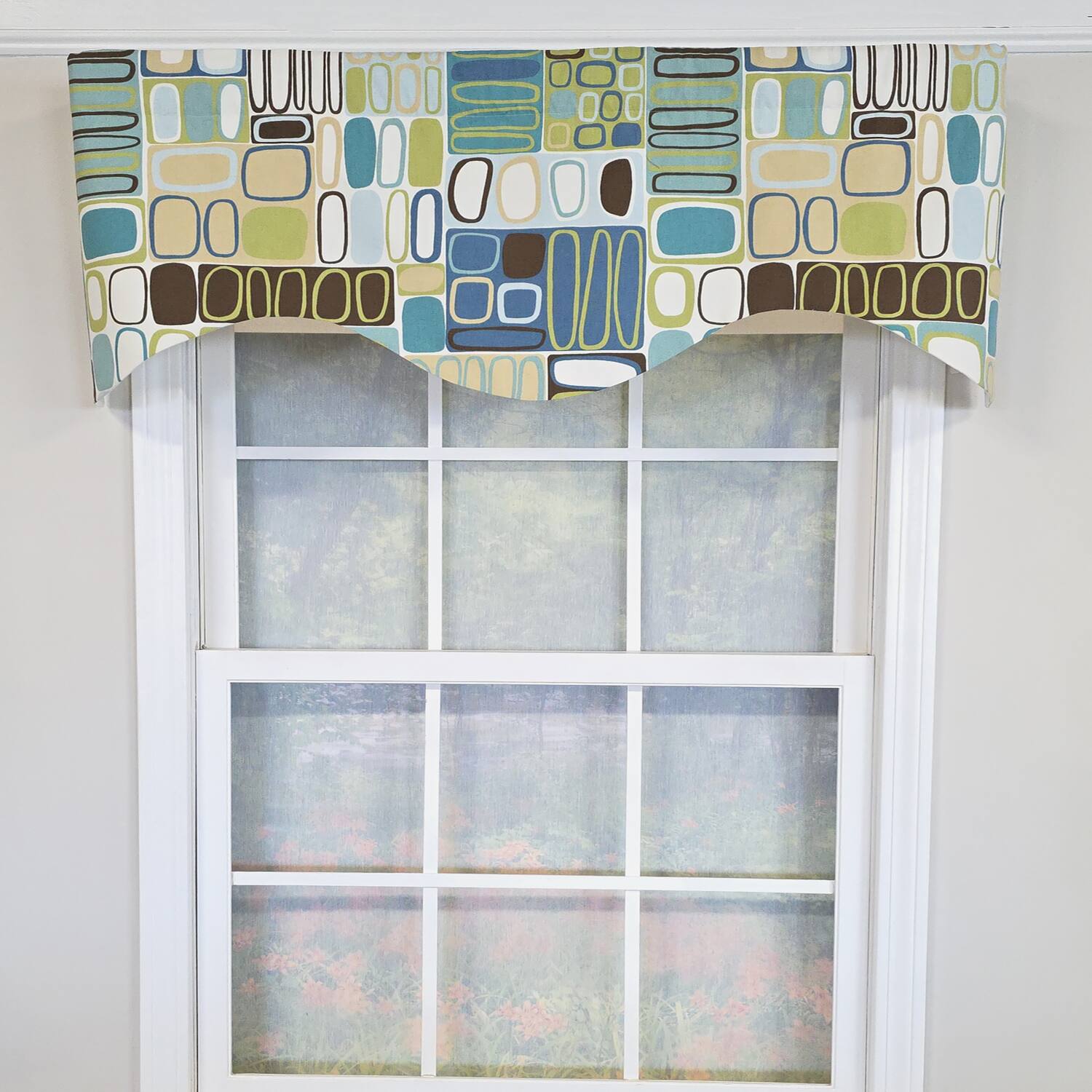 Angle. RLF Home - RLF Home Mesmerize Cornice Valance - 100% Cotton with Ivory Lining 50" x 17"  Green - Green.
