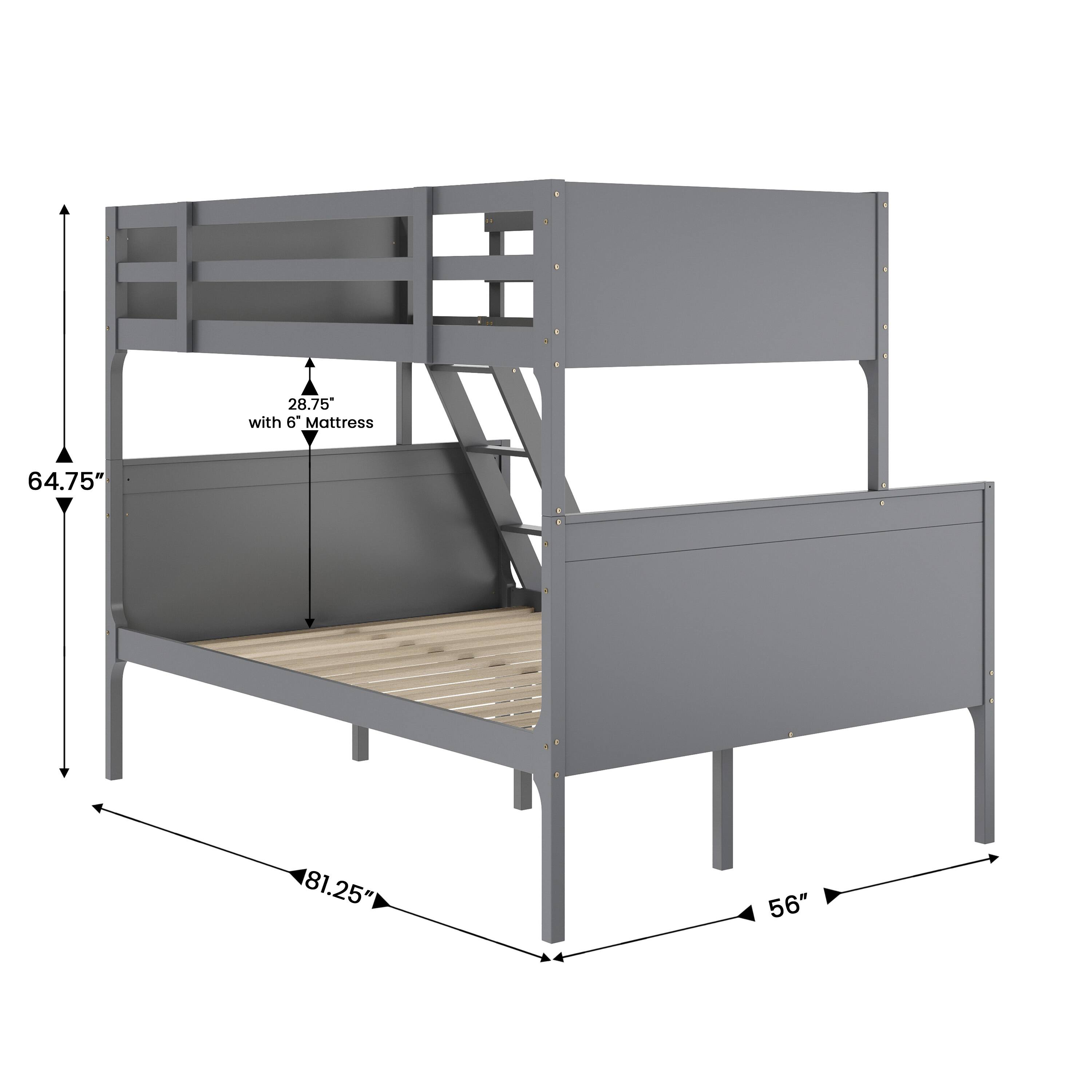 28.75" with 6' Mattress  
64.75"  
81.25"  
56"