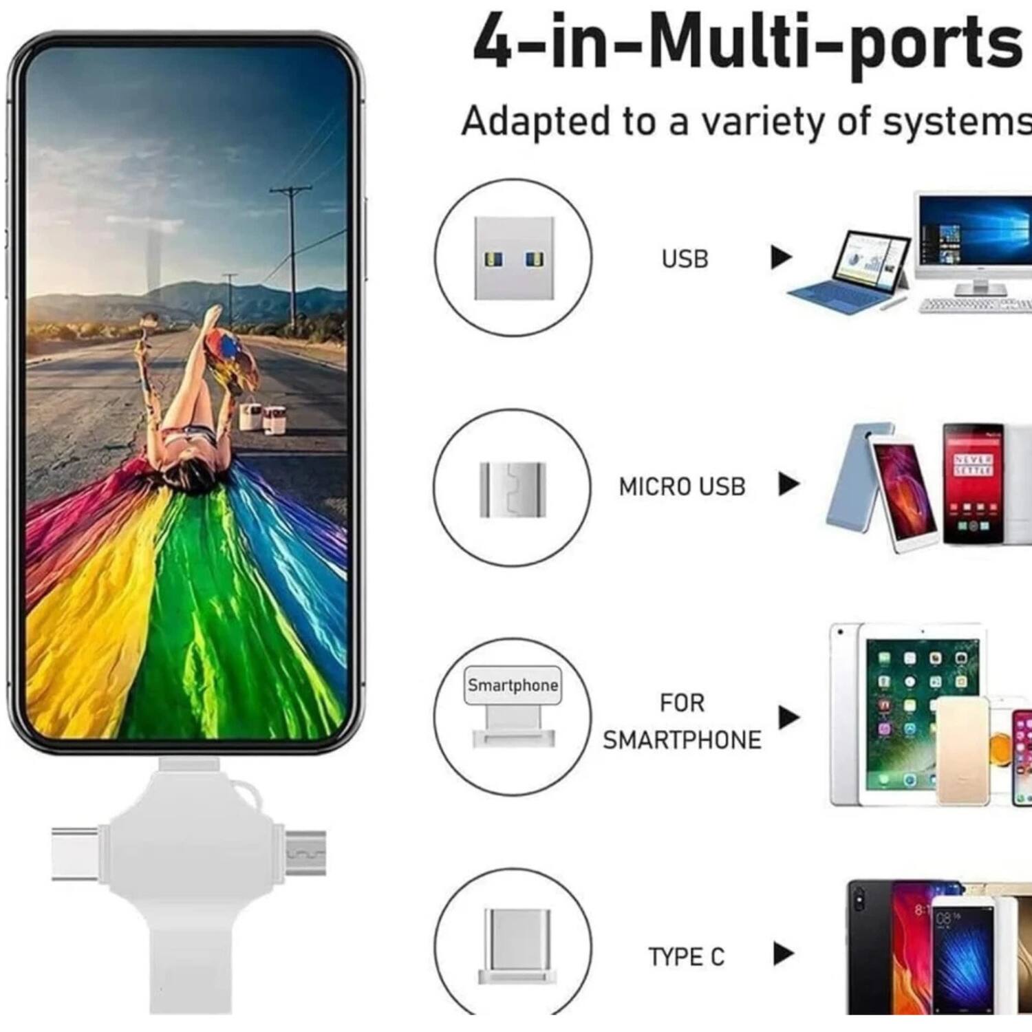 4-in-Multi-ports
Adapted to a variety of systems
USB
MICRO USB
FOR SMARTPHONE
TYPE C