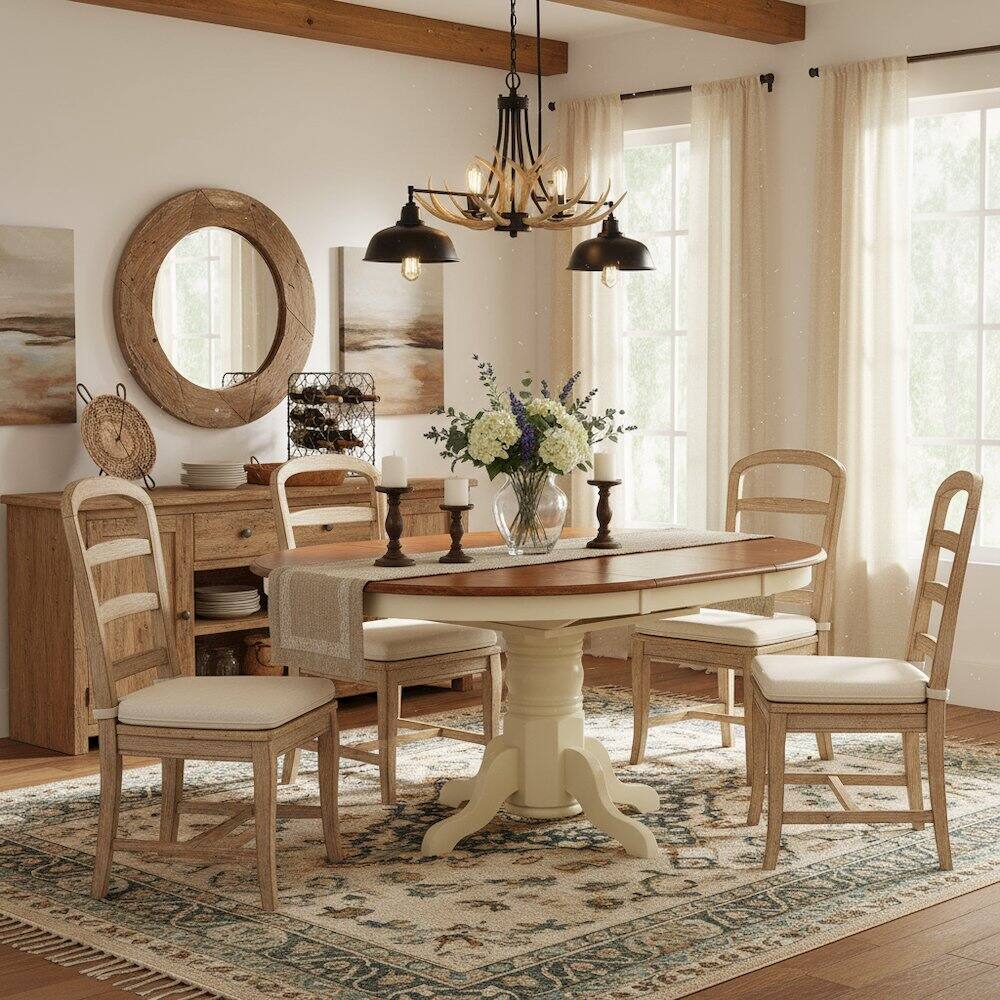 Back. FurniFact - Oval Dining Table - Buttermilk And Cherry.